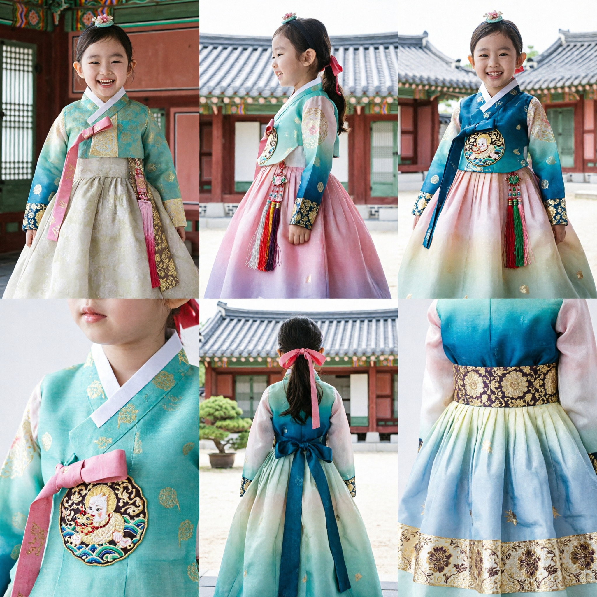 Traditional Korean Hanbok for Girls Green Jeogori Top and Cream Chima Skirt Set for Weddings and Birthdays - Asian Costume