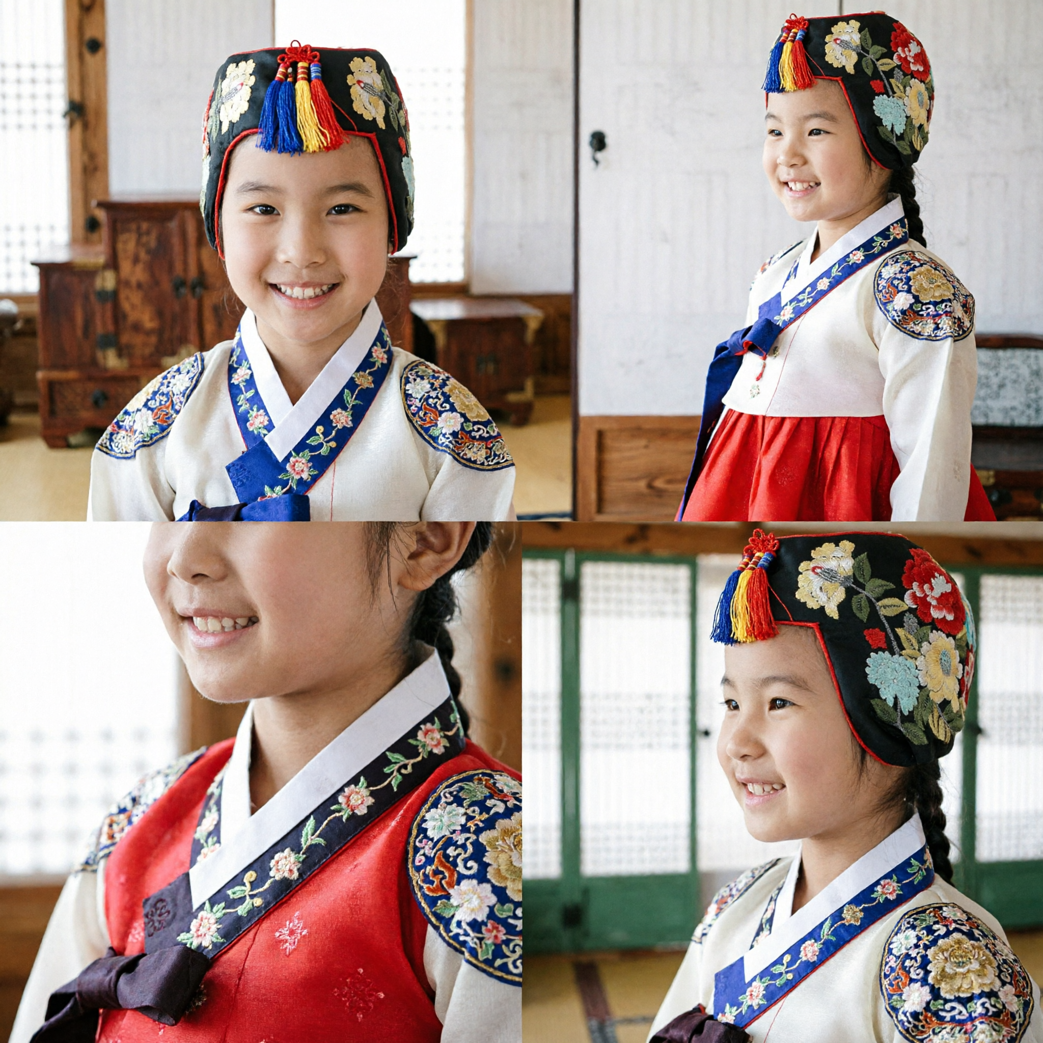 Traditional Chinese Kids Hanfu Headwear Black Embroidered Peony Flower Cap with Tassel for Girls Ancient Costume - Asian Costume