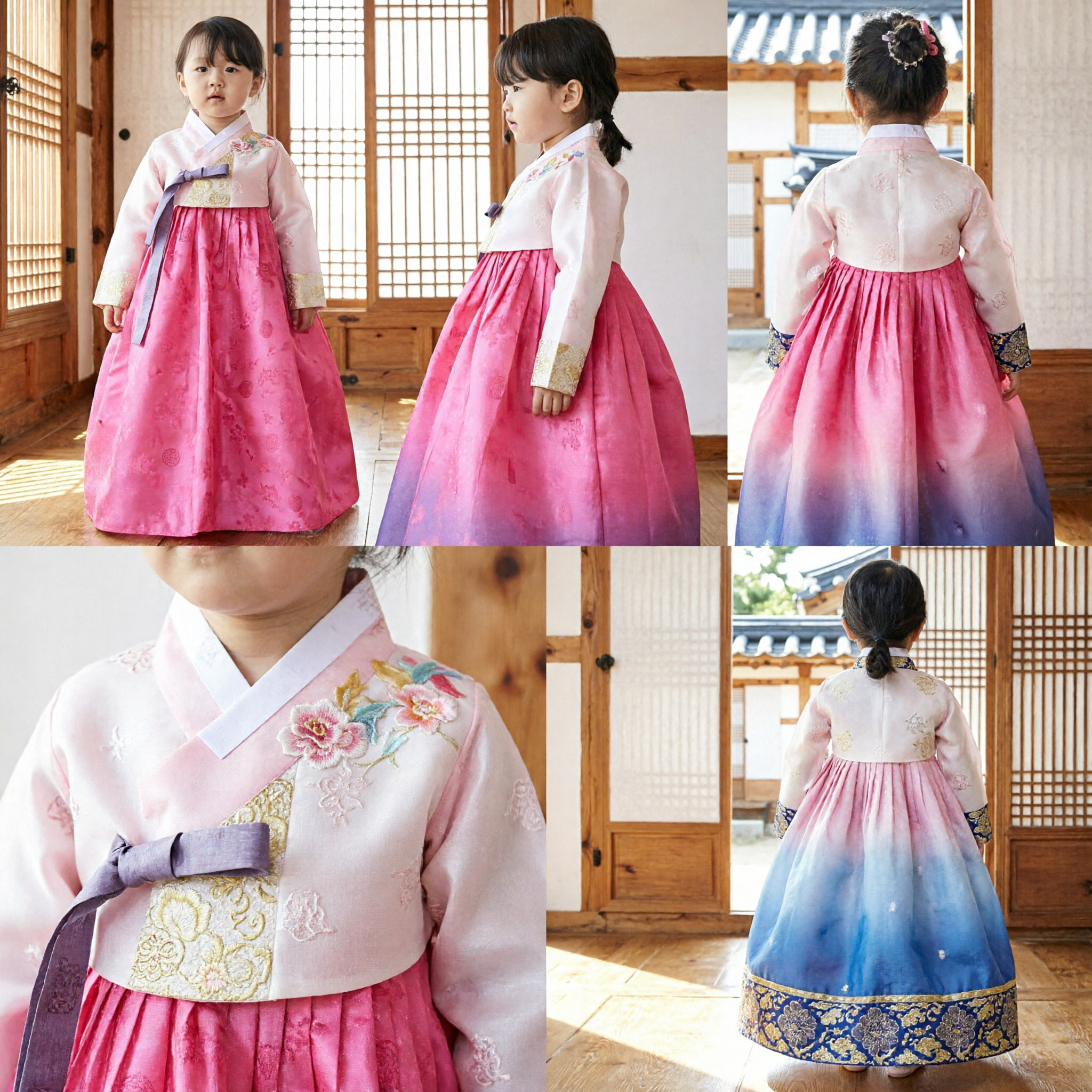 Traditional Korean Hanbok Dress for Toddler Girls Pink Floral Embroidery Formal Party Wear - Asian Costume