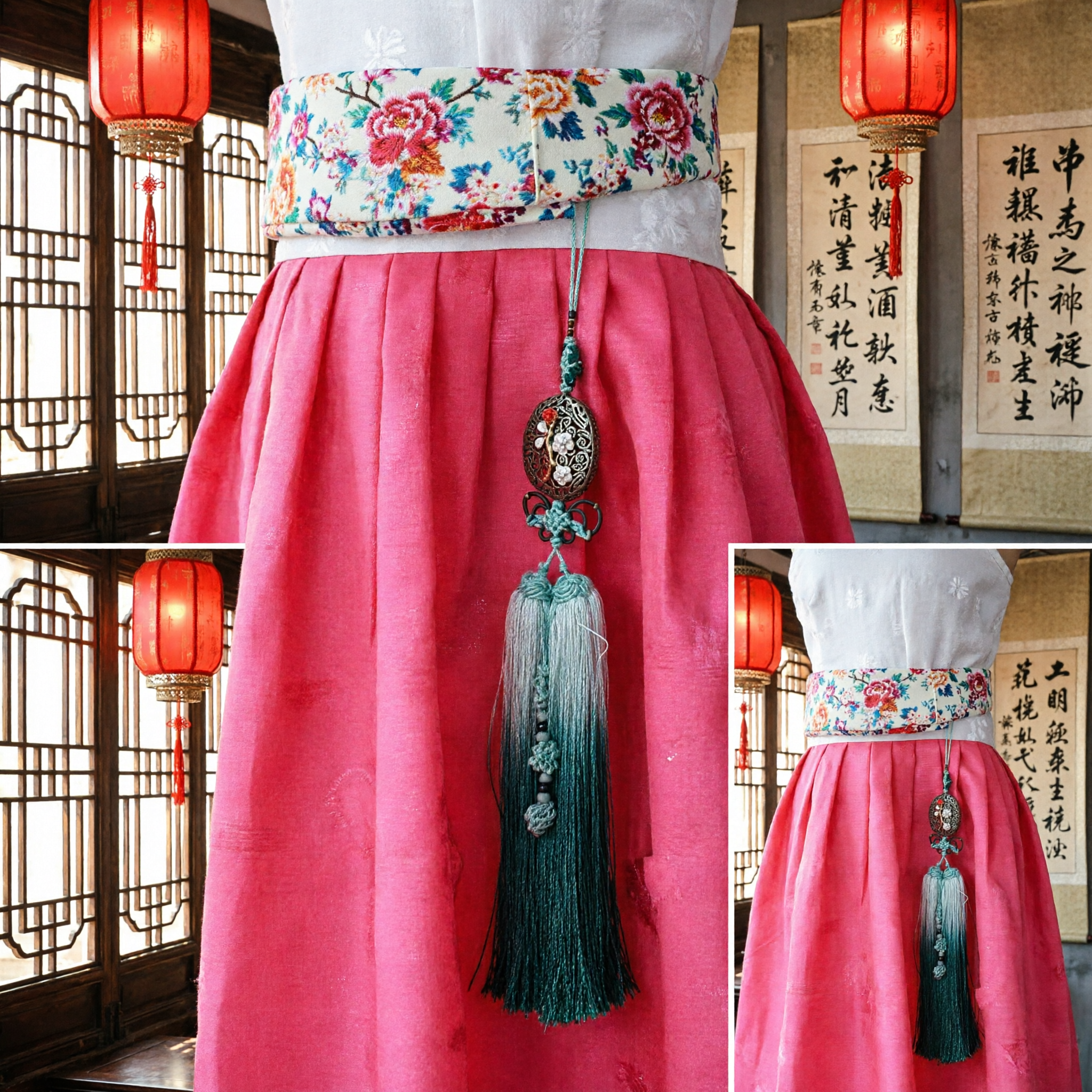 Exquisite Chinese Traditional Hanfu Waist Ornament Palace Style Metal Filigree Pendant with Tassel for Women - Asian Costume