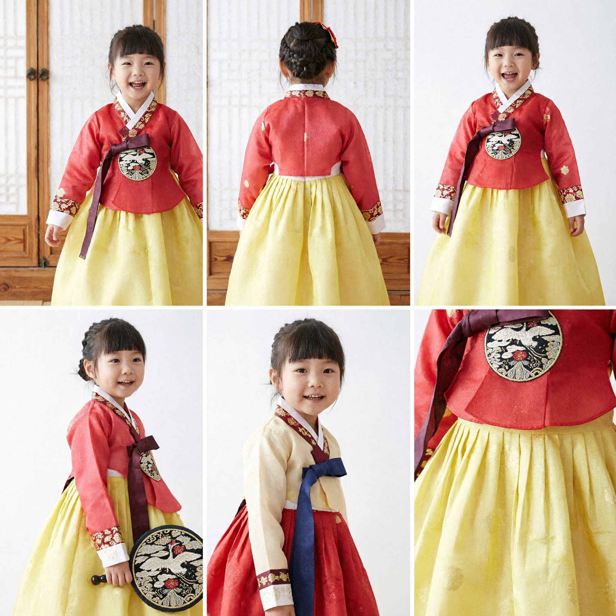 Traditional Korean Hanbok for Girls Red Top Yellow Skirt Kids Dress Doljanchi Wedding Costume - Asian Costume