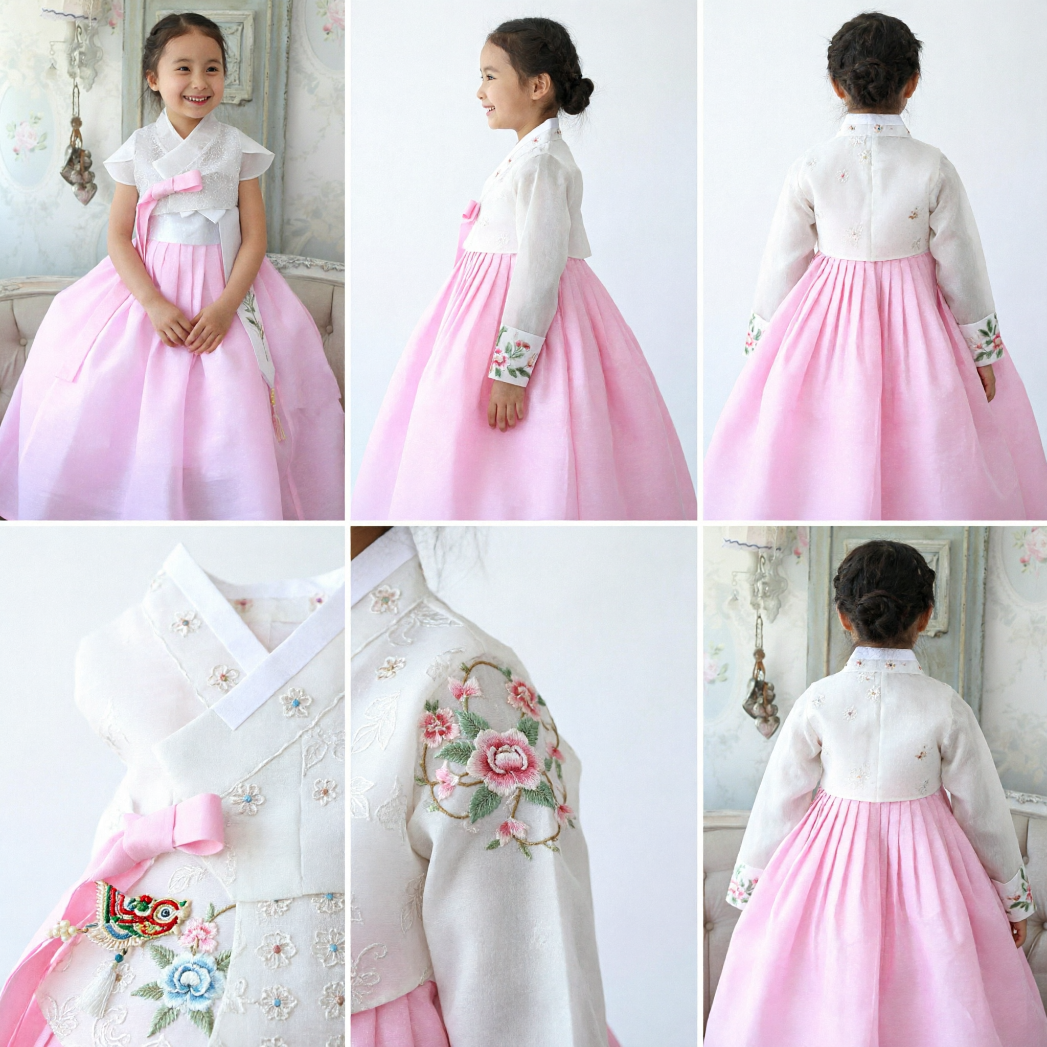 Traditional Korean Hanbok for Girls Pink Chima and White Jeogori Set Kids Formal Dress for Ceremonies - Asian Costume