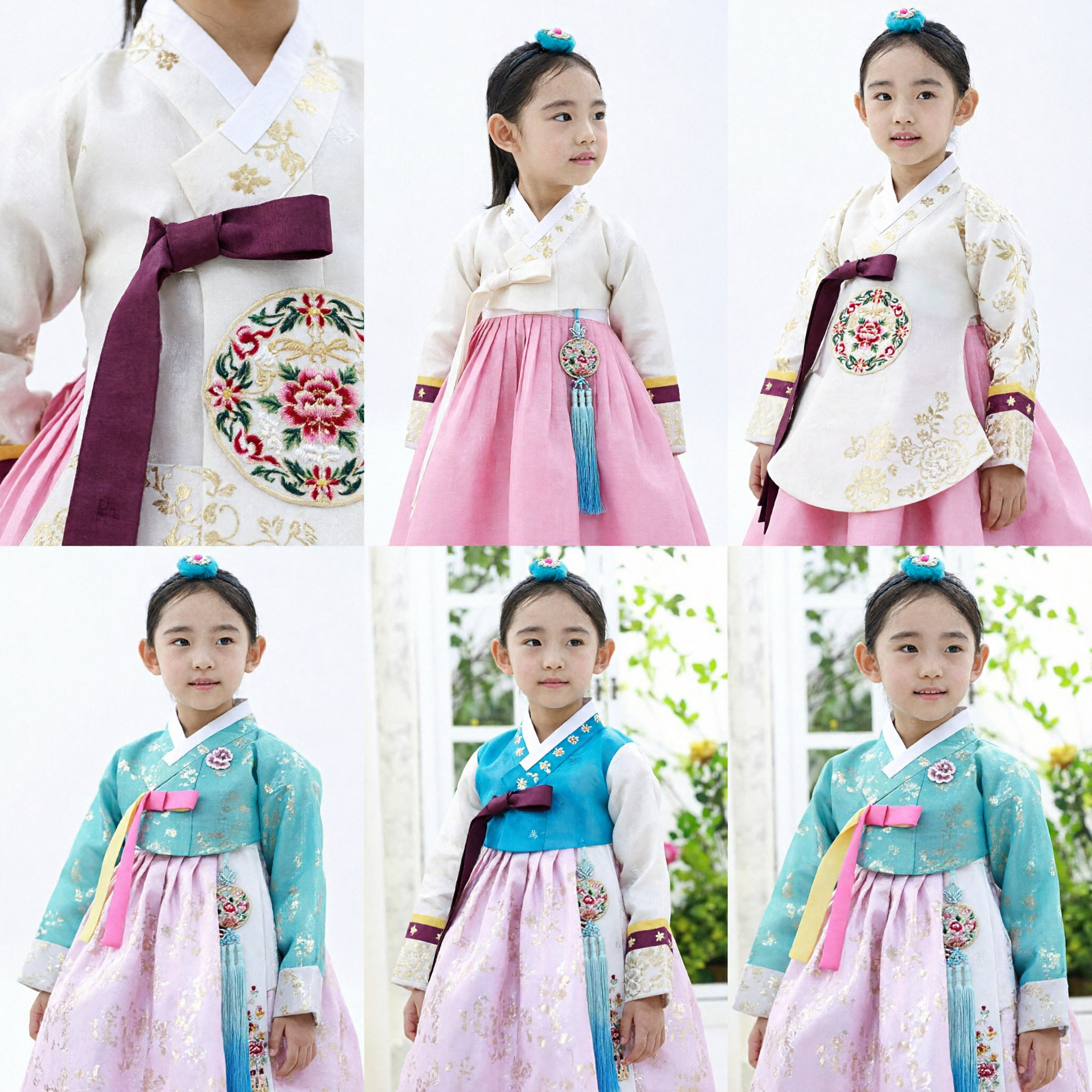 Traditional Korean Hanbok for Girls Teal Floral Jeogori and Pink Chima Set for Holidays - Asian Costume