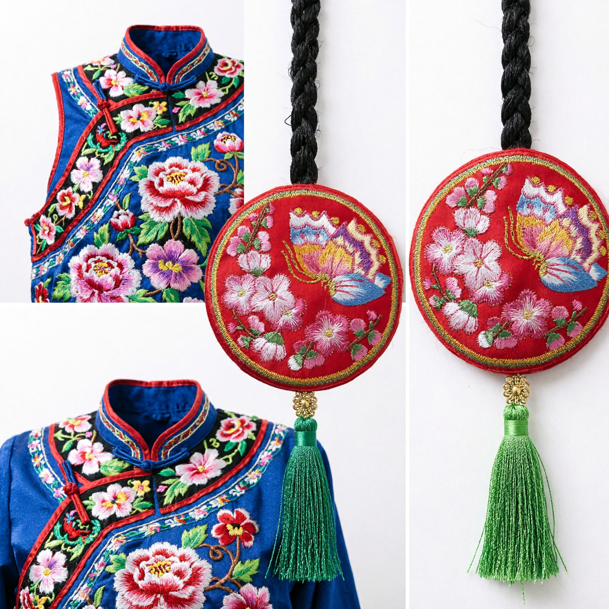 Traditional Chinese Red Embroidered Butterfly Sachet Waist Pendant Amulet with Tassel for Hanfu Costume Accessories - Asian Costume