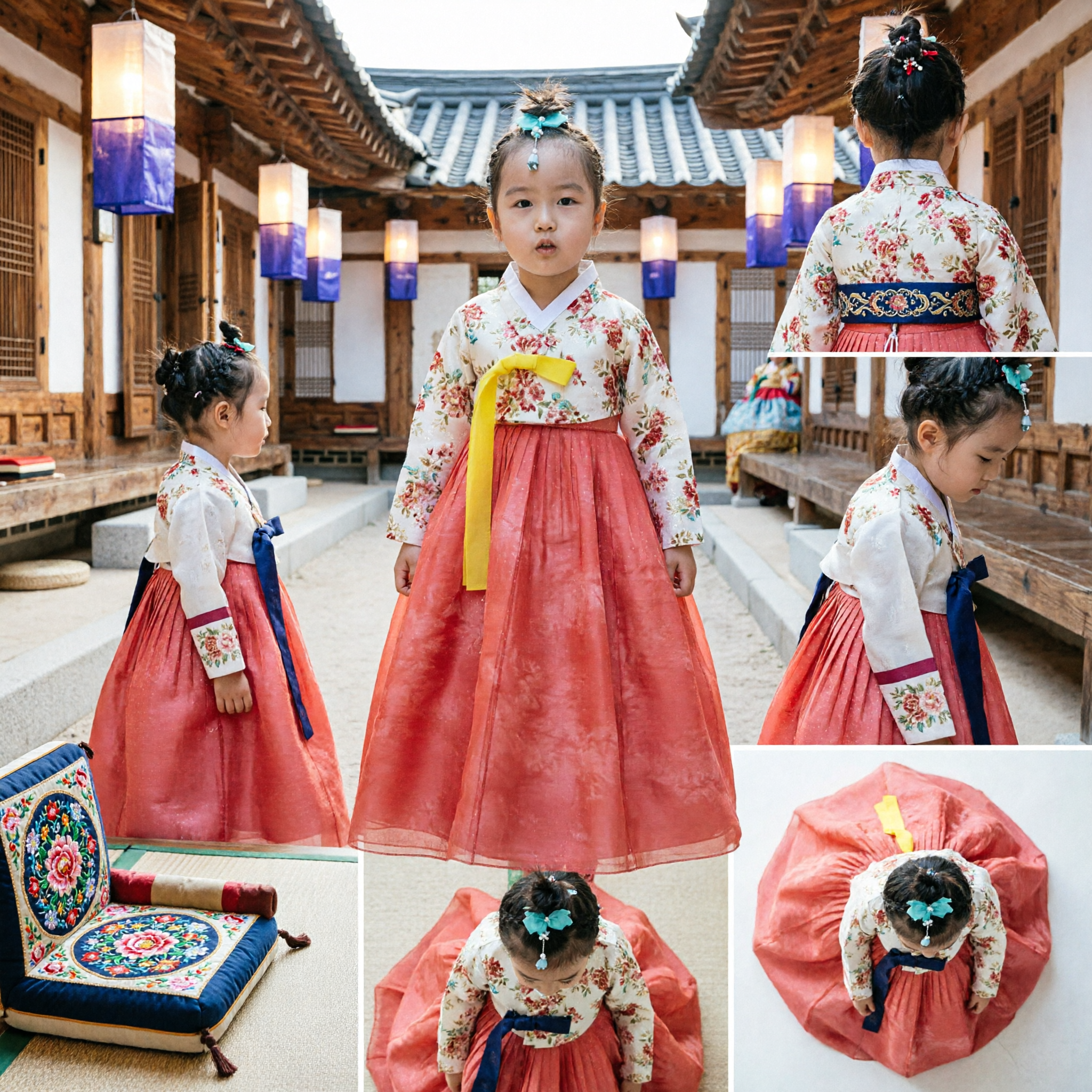 Korean Traditional Hanbok for Girls Kids Floral Jeogori and Pink Chima for Chuseok Seollal - Asian Costume