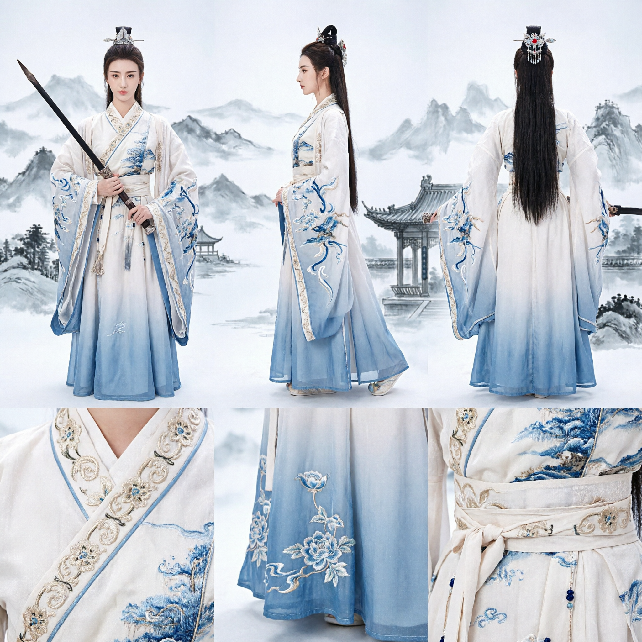 Elegant Ancient Chinese Wuxia Swordswoman Hanfu Costume Traditional Martial Arts Outfit for Women Cosplay - Asian Costume