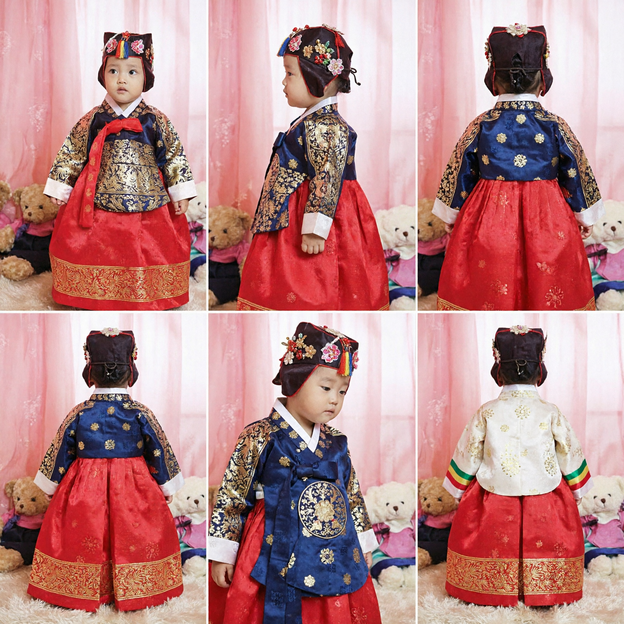 Baby Korean Traditional Hanbok Costume Red Skirt Gold Brocade Top Dolbok First Birthday Party Outfit - Asian Costume