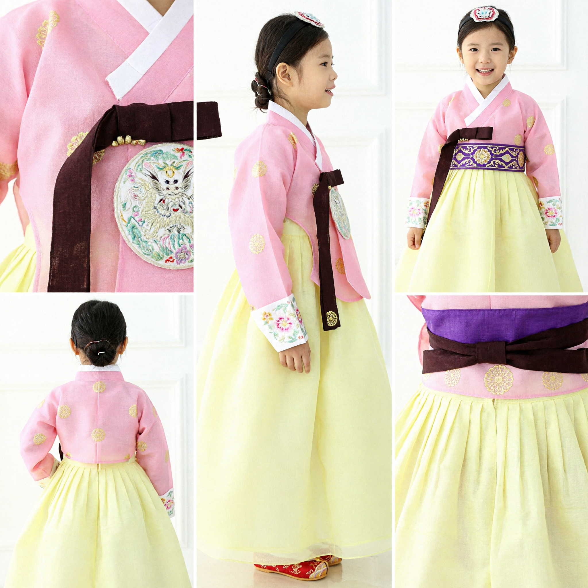 Girls Korean Traditional Hanbok Dress Pink Top Yellow Skirt Kids Festival Party Performance Costume - Asian Costume