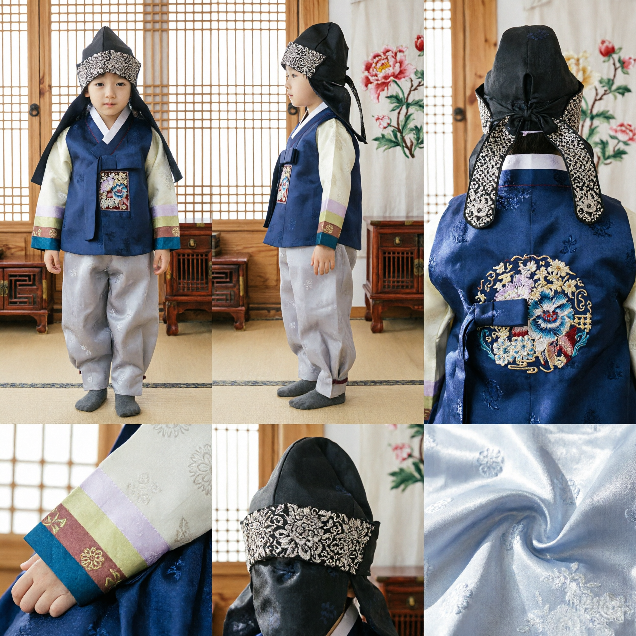 Traditional Korean Hanbok for Boys Kids Blue Vest Doljanchi Birthday Wedding Costume Set - Asian Costume