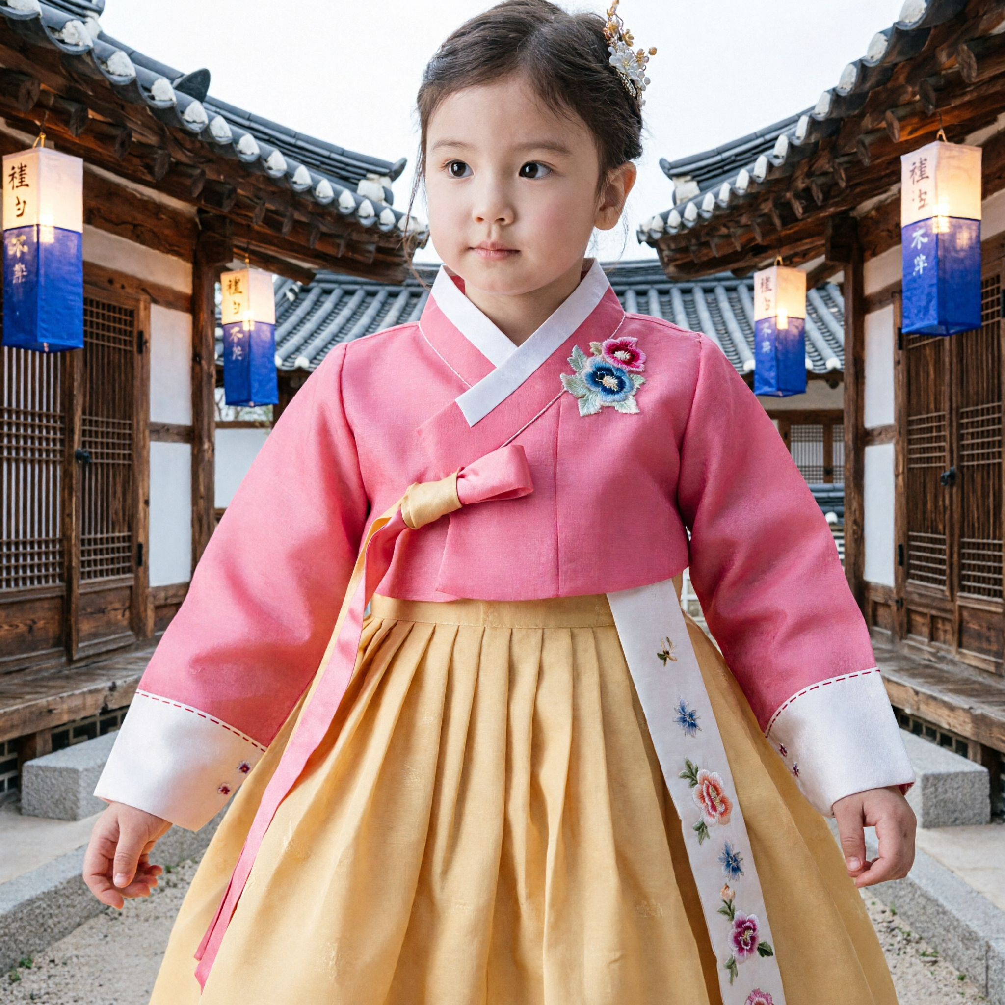 Traditional Korean Hanbok for Girls Pink Jeogori and Yellow Chima Dress for Wedding Festival Birthday - Asian Costume