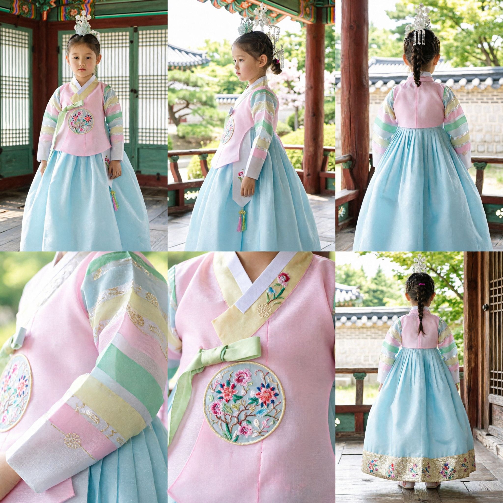 Girls Traditional Korean Hanbok Dress Pink and Blue Set for Birthday Wedding and Holiday Celebration - Asian Costume