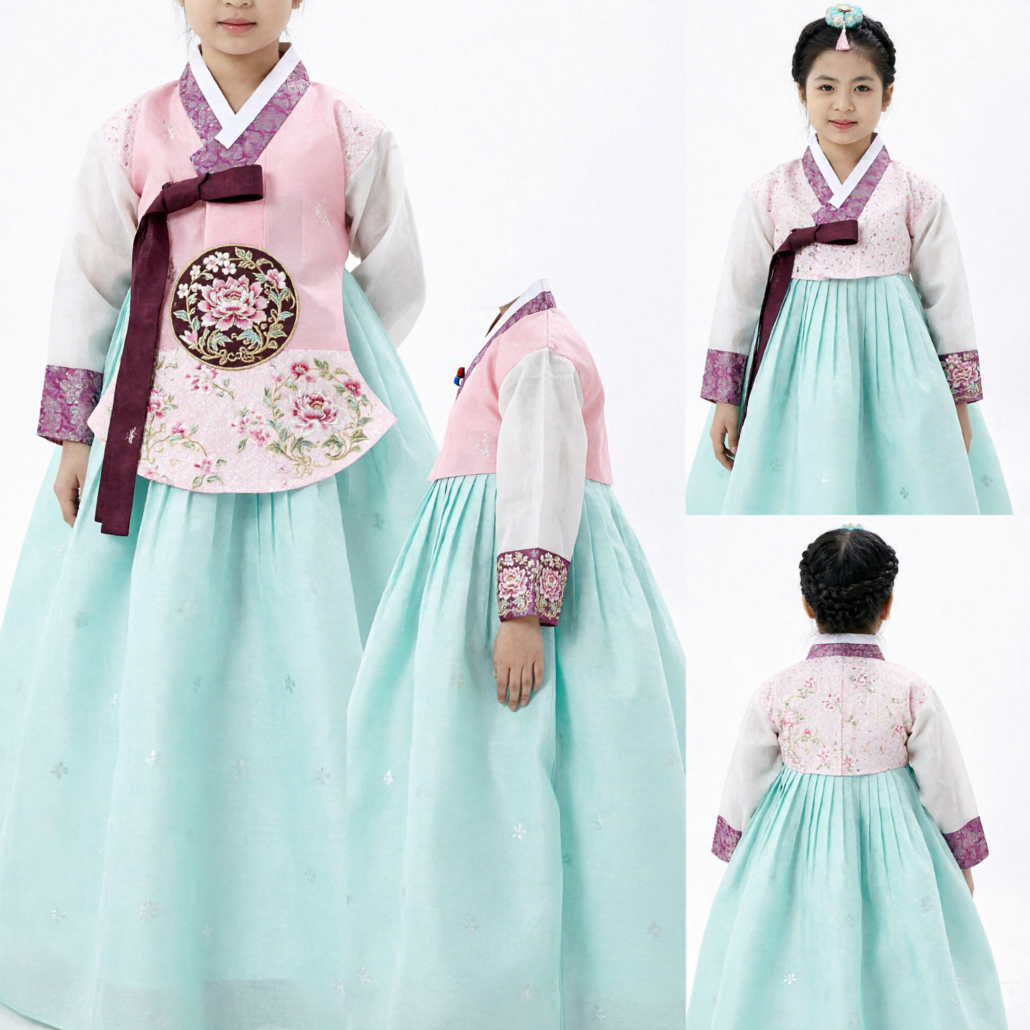Traditional Korean Hanbok for Girls Pink and Mint Green Dress for Weddings and First Birthday - Asian Costume