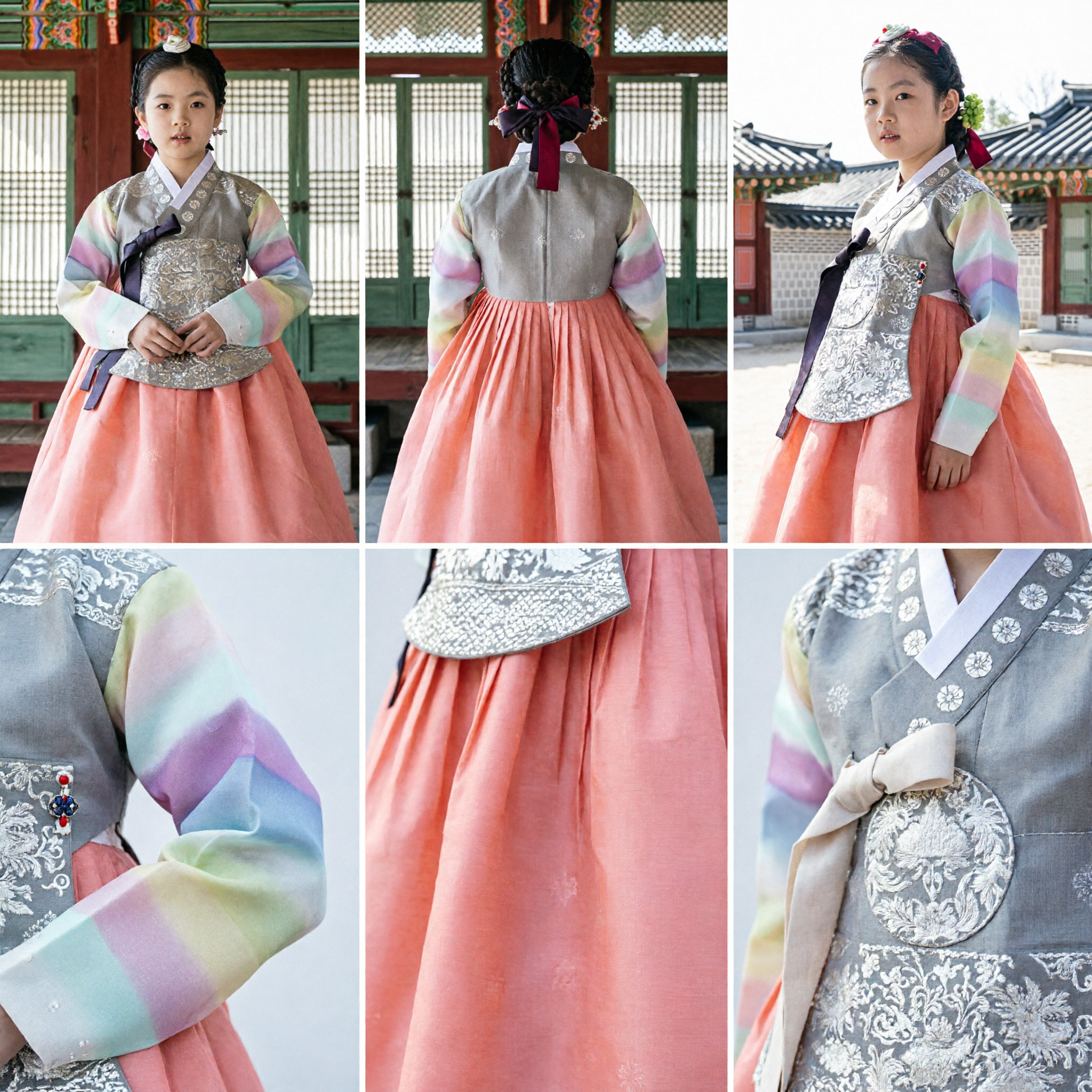 Traditional Korean Hanbok for Girls Kids Saekdong Jeogori Peach Chima Dress for Seollal Chuseok Party - Asian Costume
