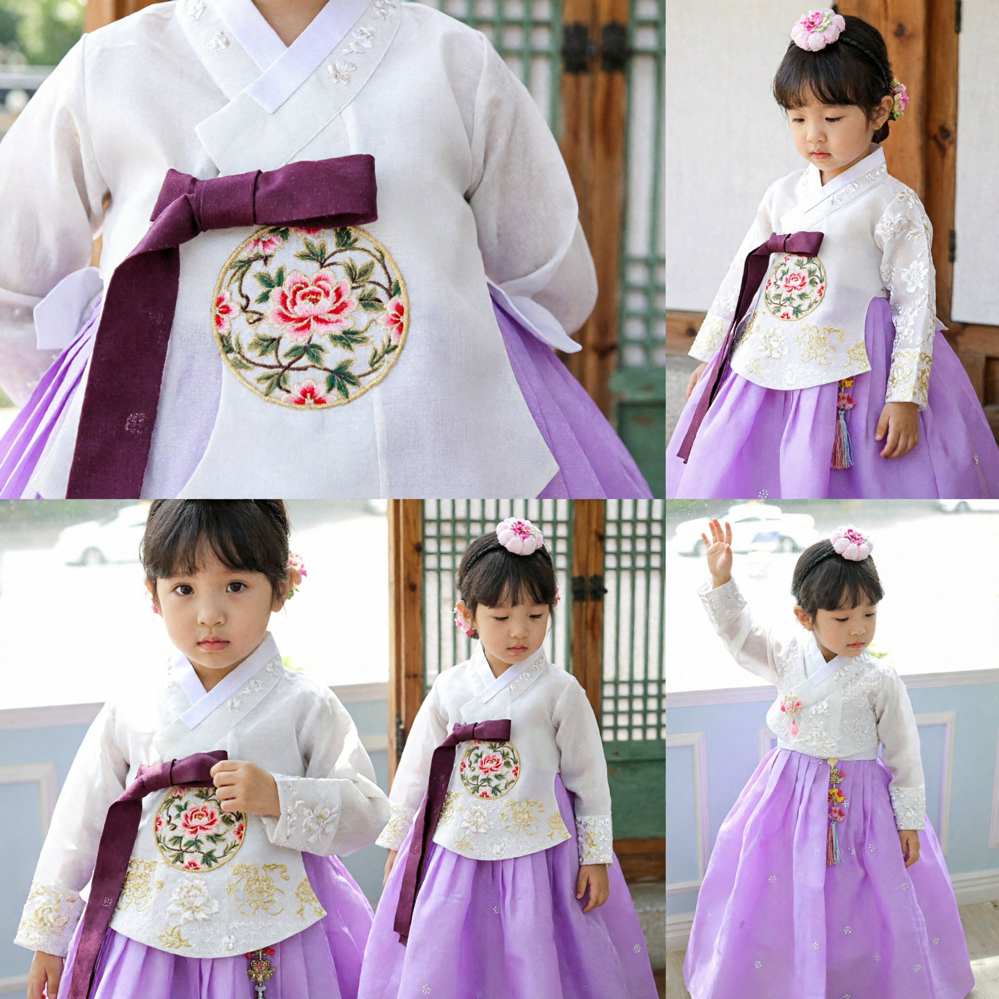 Traditional Korean Hanbok Dress for Girls Purple Skirt White Jeogori Kids Costume for Festivals and Dol Party - Asian Costume