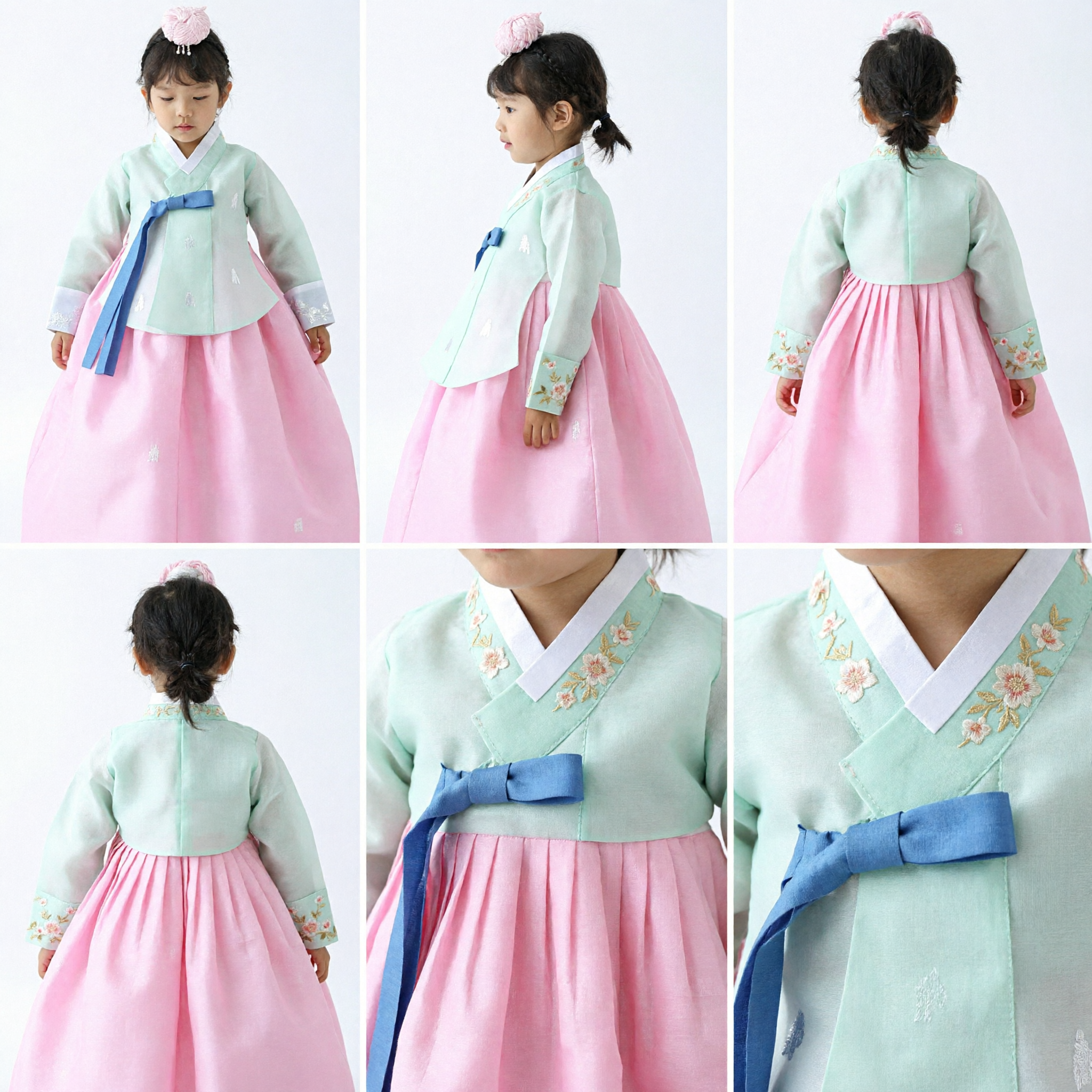 Traditional Korean Hanbok for Girls Pink Skirt and Mint Top Kids Costume for Birthday Party - Asian Costume