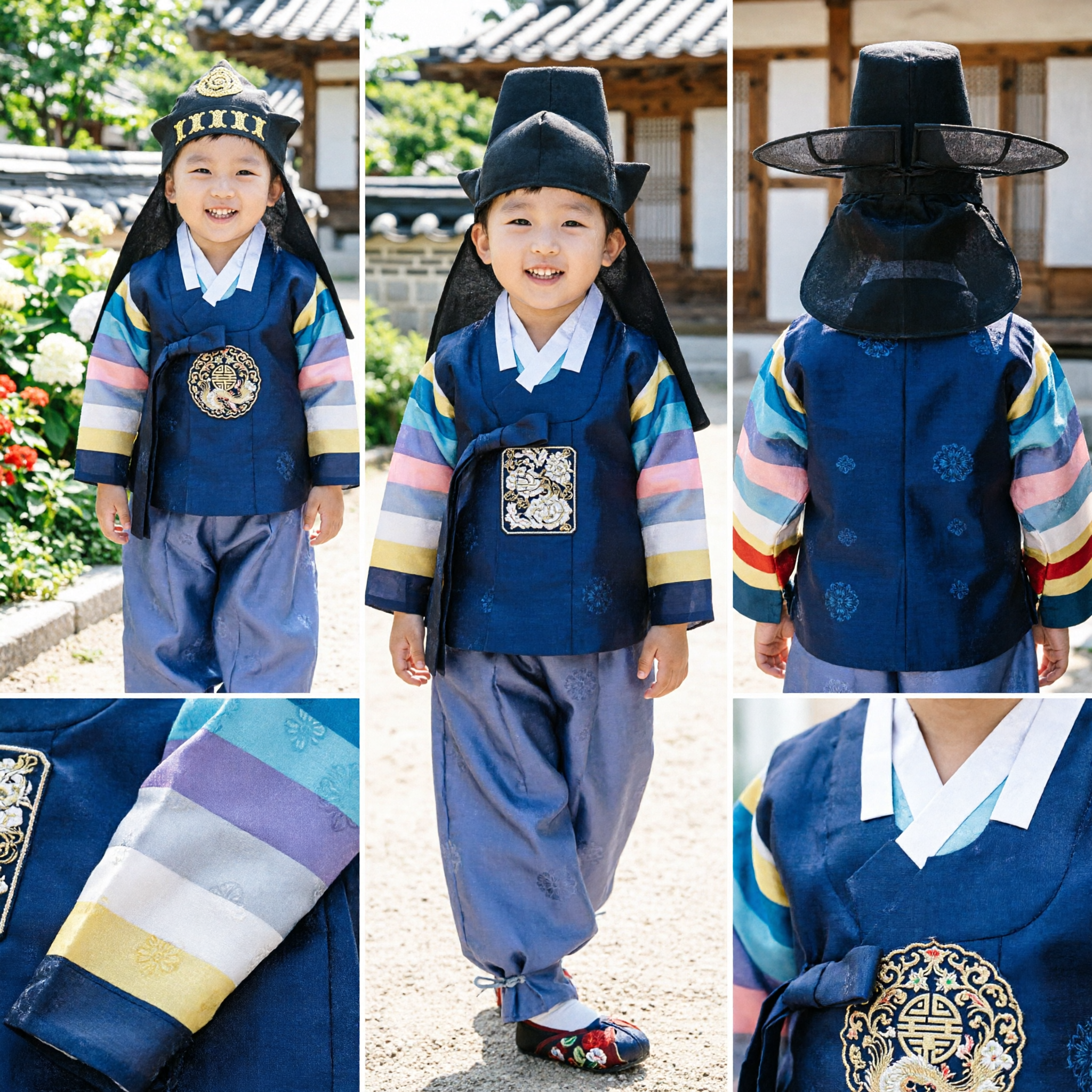 Traditional Korean Hanbok Baby Boy Blue Official Costume Set for First Birthday Doljanchi Celebration - Asian Costume