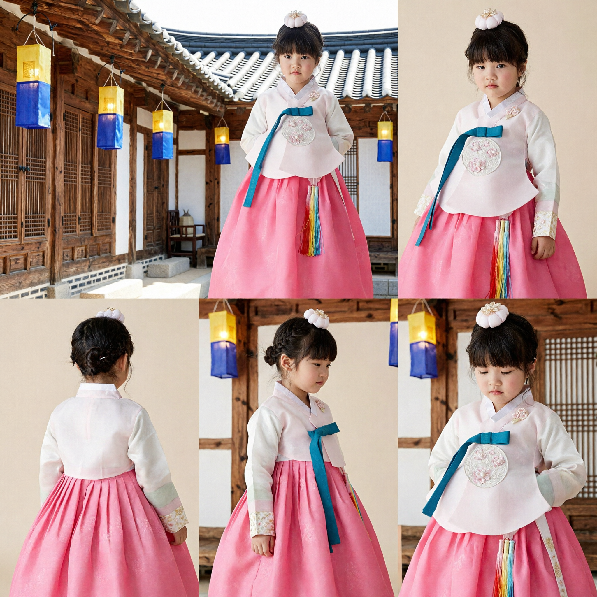 Traditional Korean Hanbok for Girls Pink Chima and White Jeogori Formal Dress Kids Holiday Costume - Asian Costume