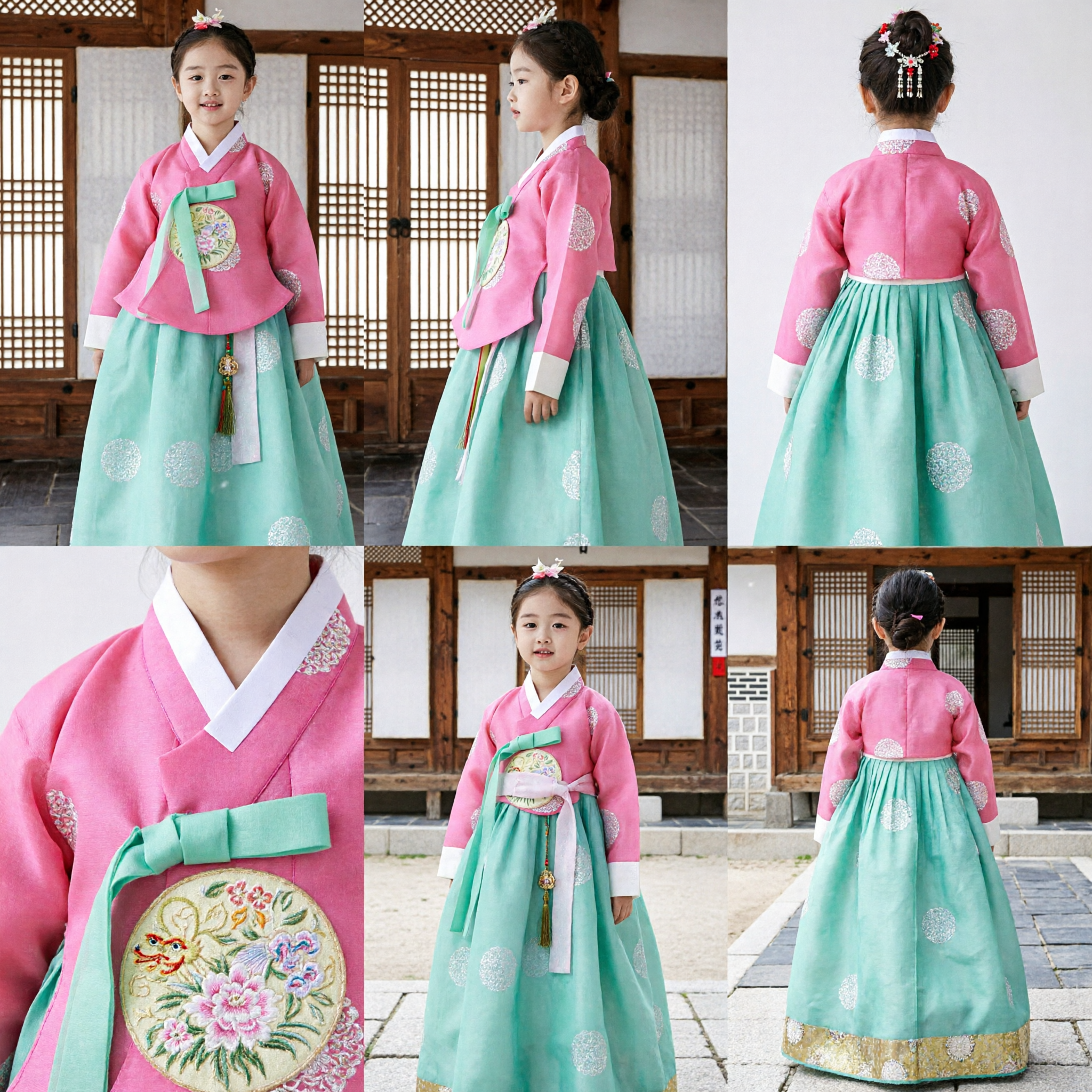 Traditional Korean Hanbok for Girls Pink Jeogori and Mint Green Chima Set for Special Occasions - Asian Costume