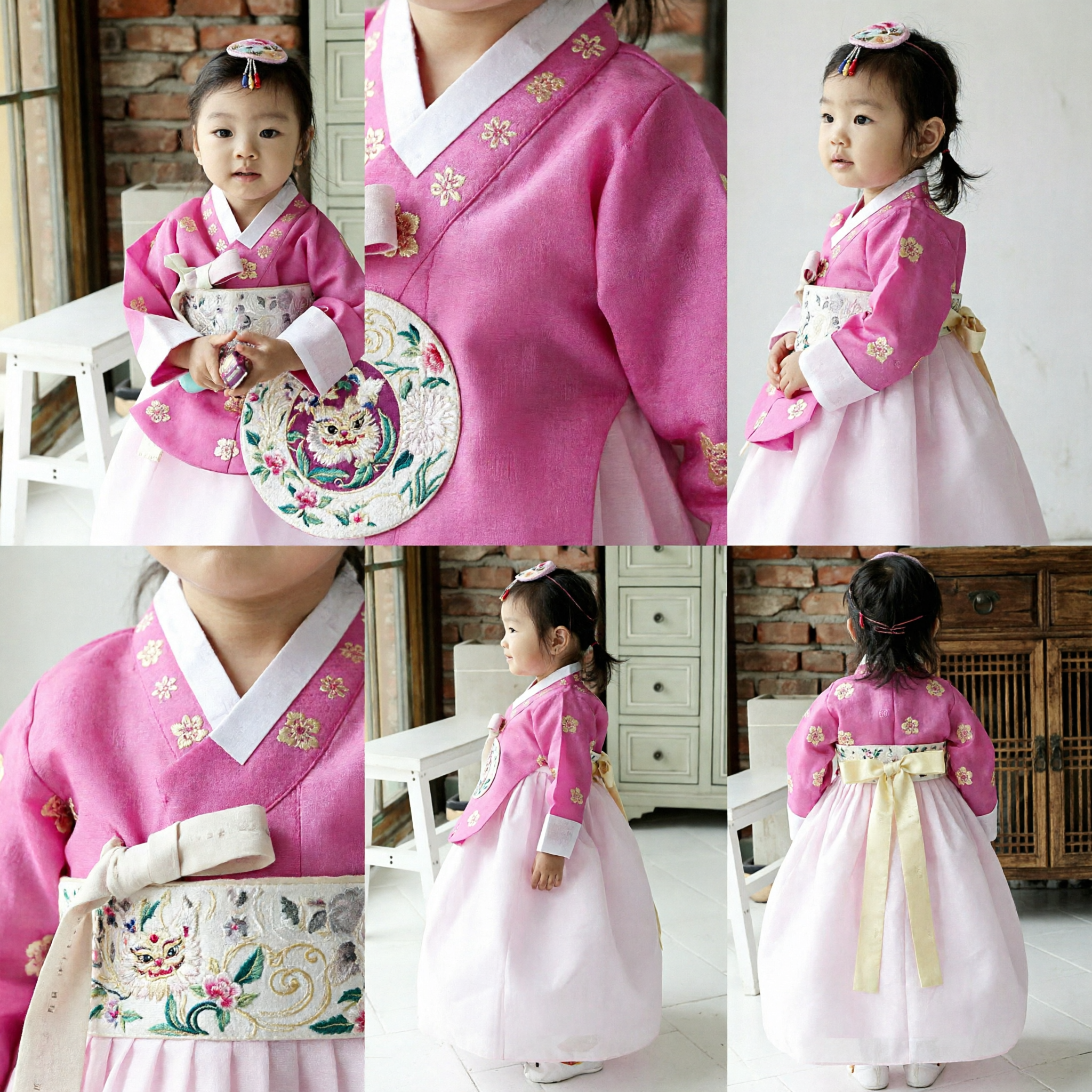 Pink Embroidered Korean Hanbok for Girls Traditional Dress Kids Costume for Wedding Birthday Party - Asian Costume