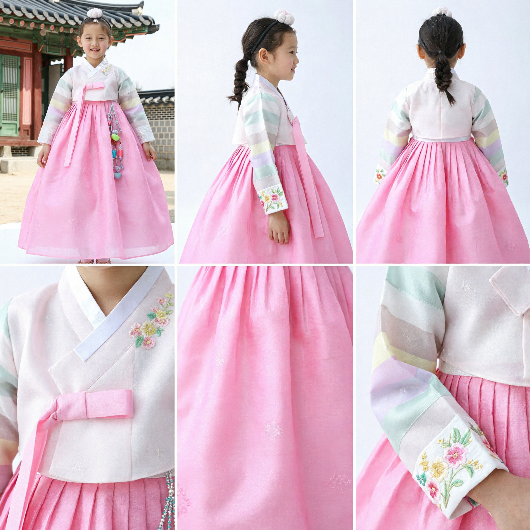 Traditional Korean Hanbok Dress for Girls Pink Chima and White Jeogori Kids Folk Costume for Special Occasions - Asian Costume