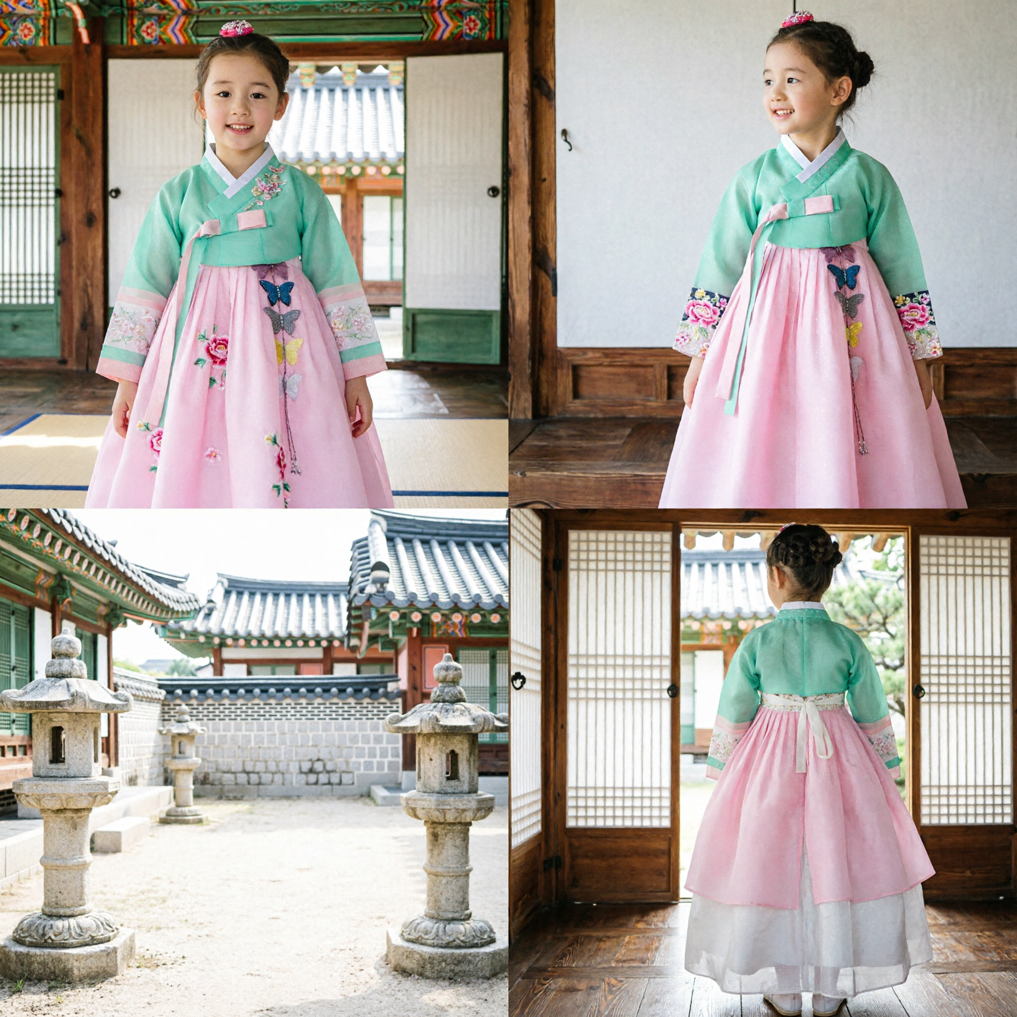 Girls Traditional Korean Hanbok Dress Kids Teal Jeogori Pink Chima for Holidays and Parties - Asian Costume