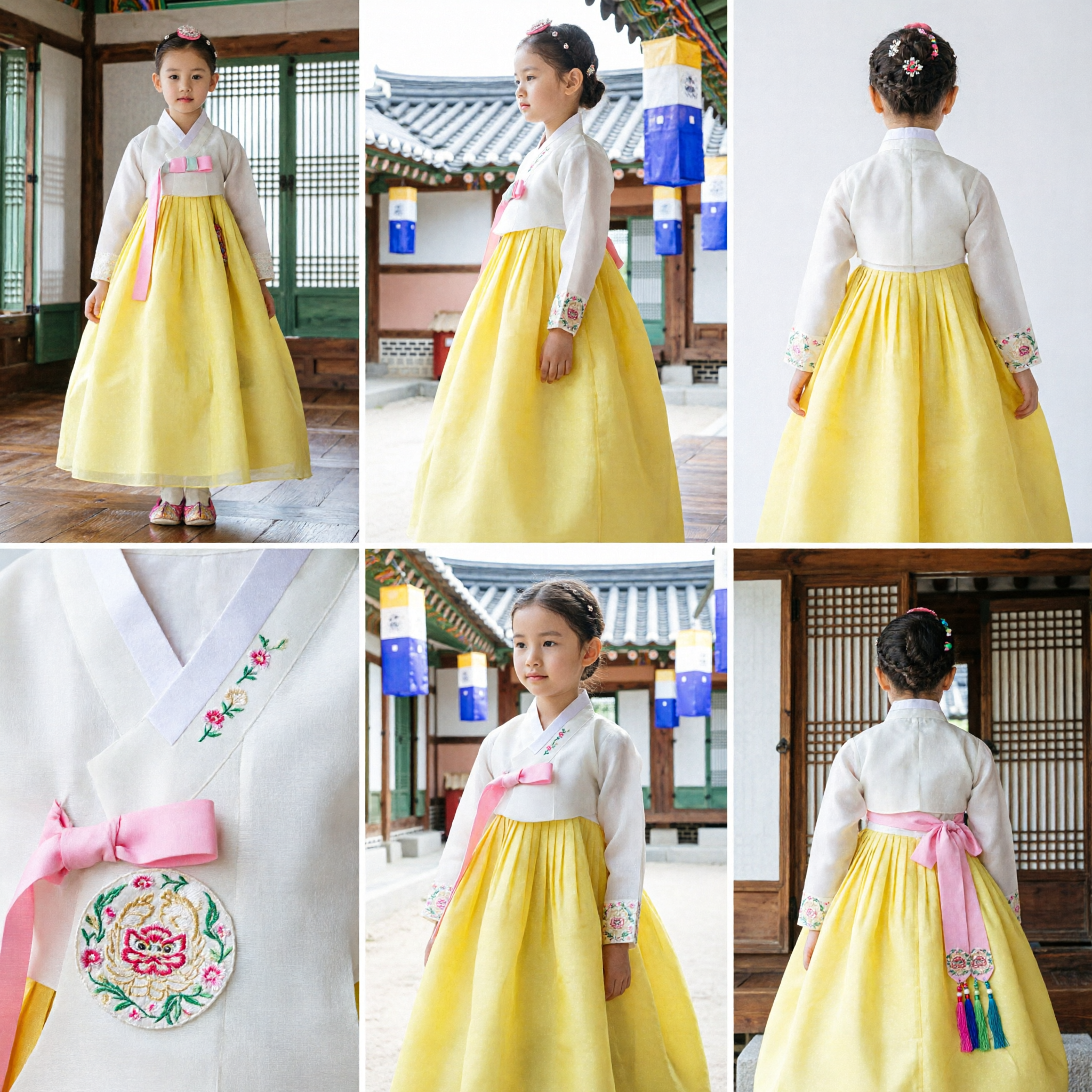 Traditional Korean Hanbok for Girls Yellow Chima White Jeogori Set Kids Formal Cultural Costume - Asian Costume