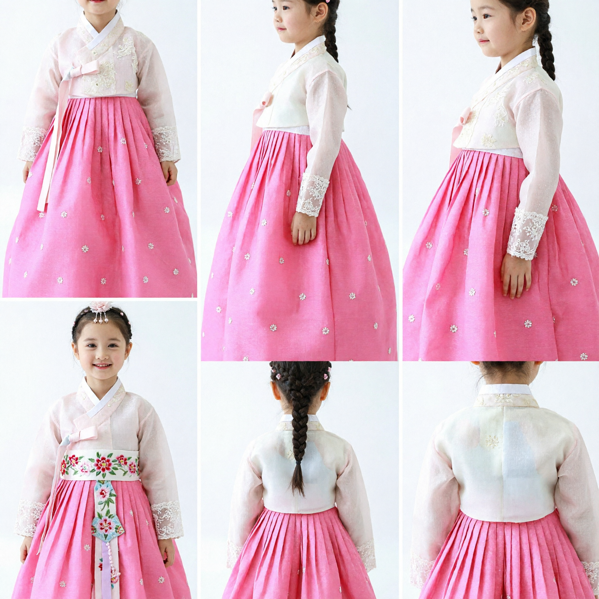 Girls Korean Traditional Hanbok Dress Pink Skirt White Lace Top Kids Costume for Birthday Party - Asian Costume