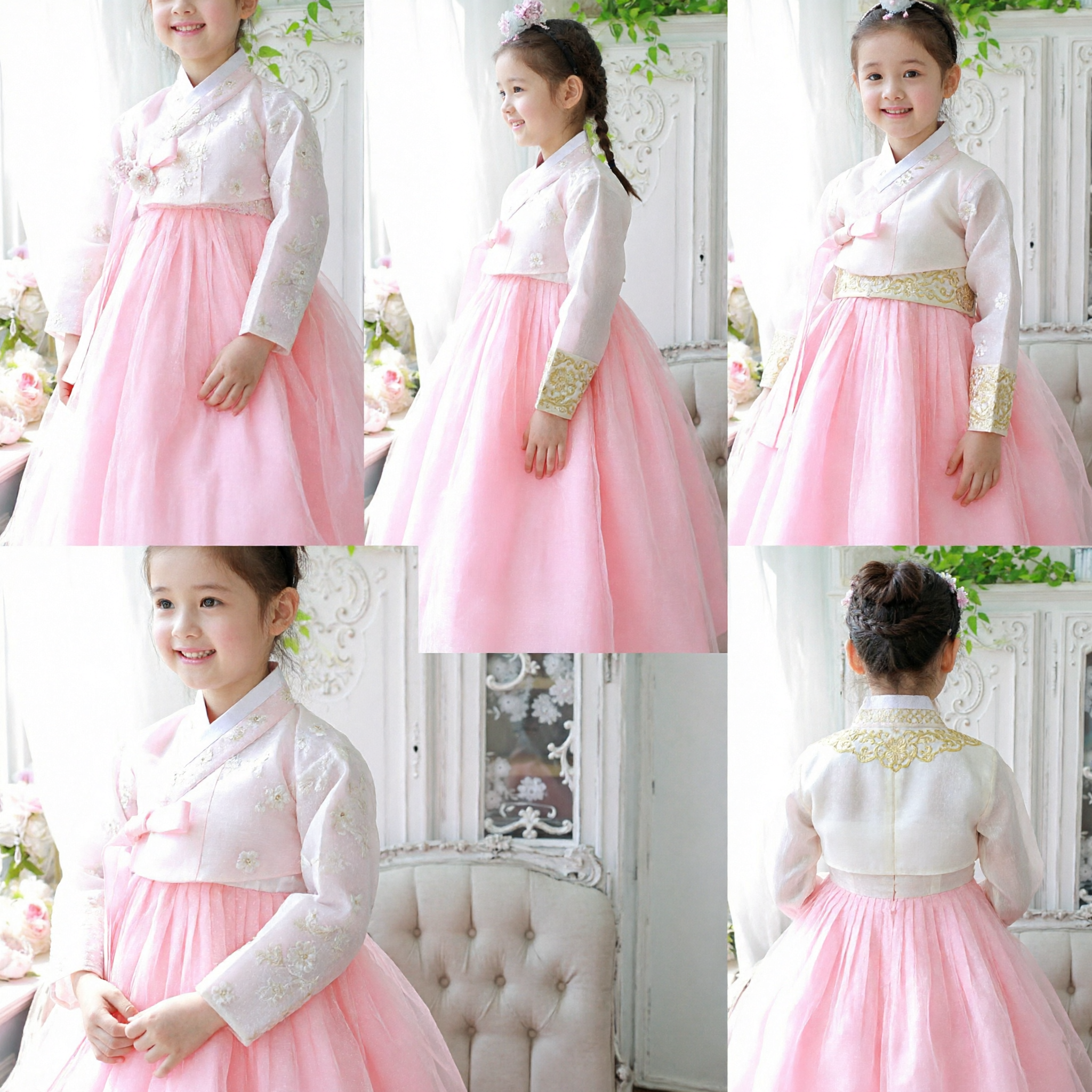 Pink and White Korean Hanbok Traditional Dress for Girls Kids Birthday Party Costume Outfit - Asian Costume