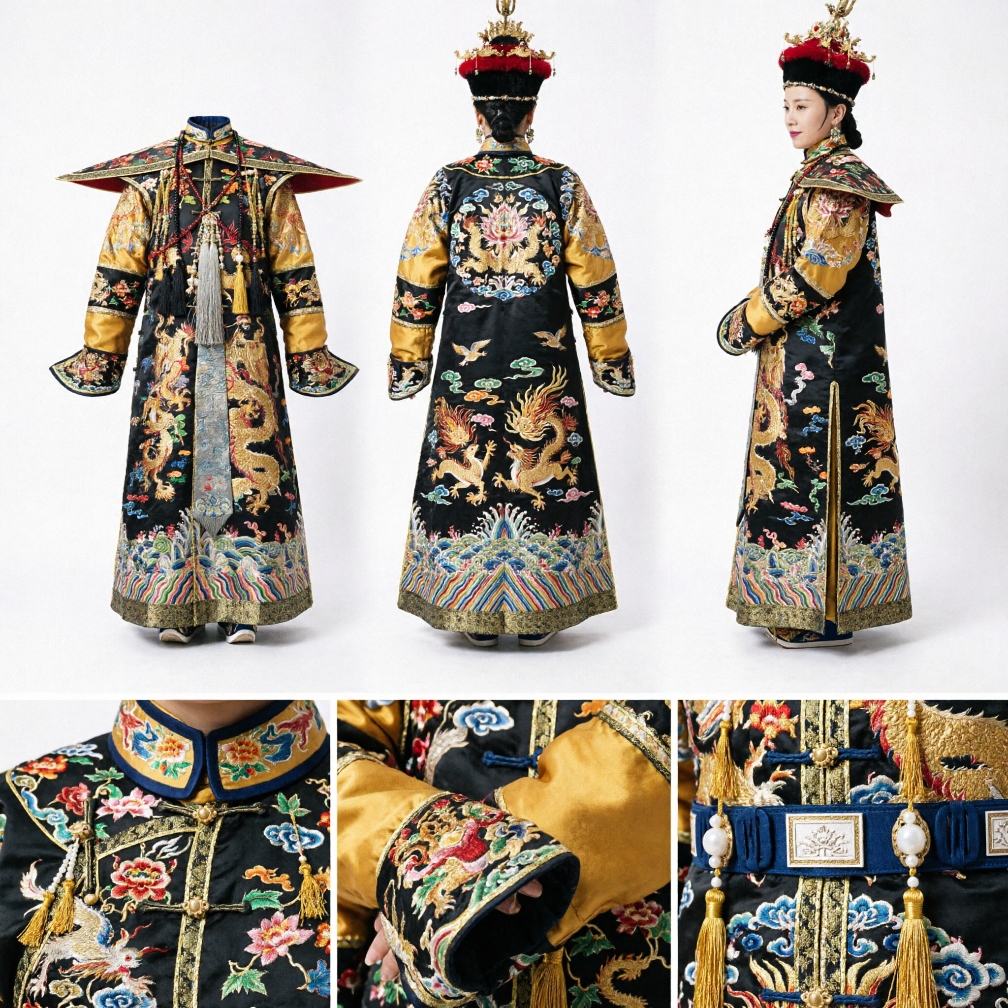 Traditional Chinese Qing Dynasty Empress Costume Royal Gold Embroidered Dragon Robe Historical Dress for Women - Asian Costume