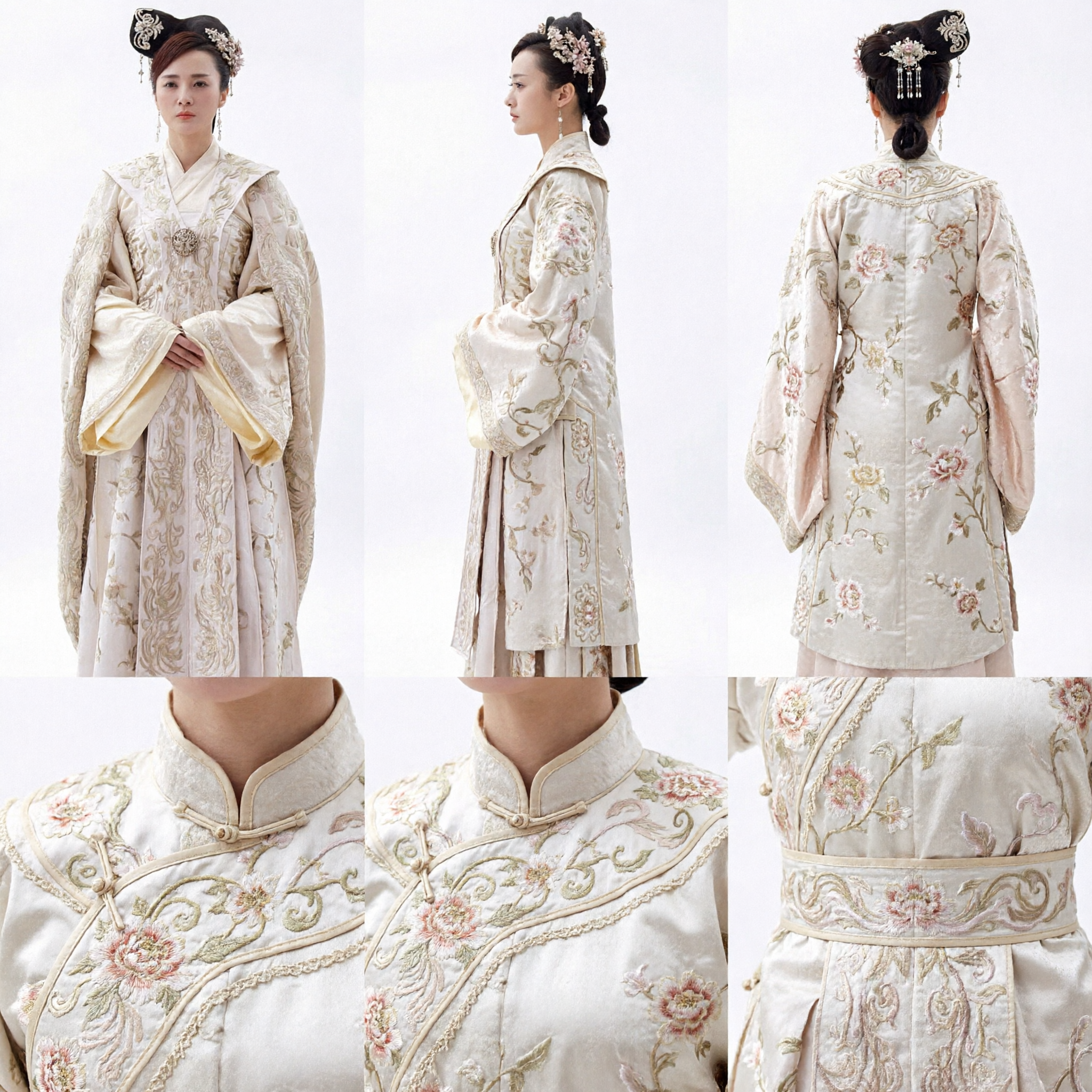 Ancient Chinese Princess Hanfu Costume Cream Gold Embroidered Robe for Women Cosplay - Asian Costume
