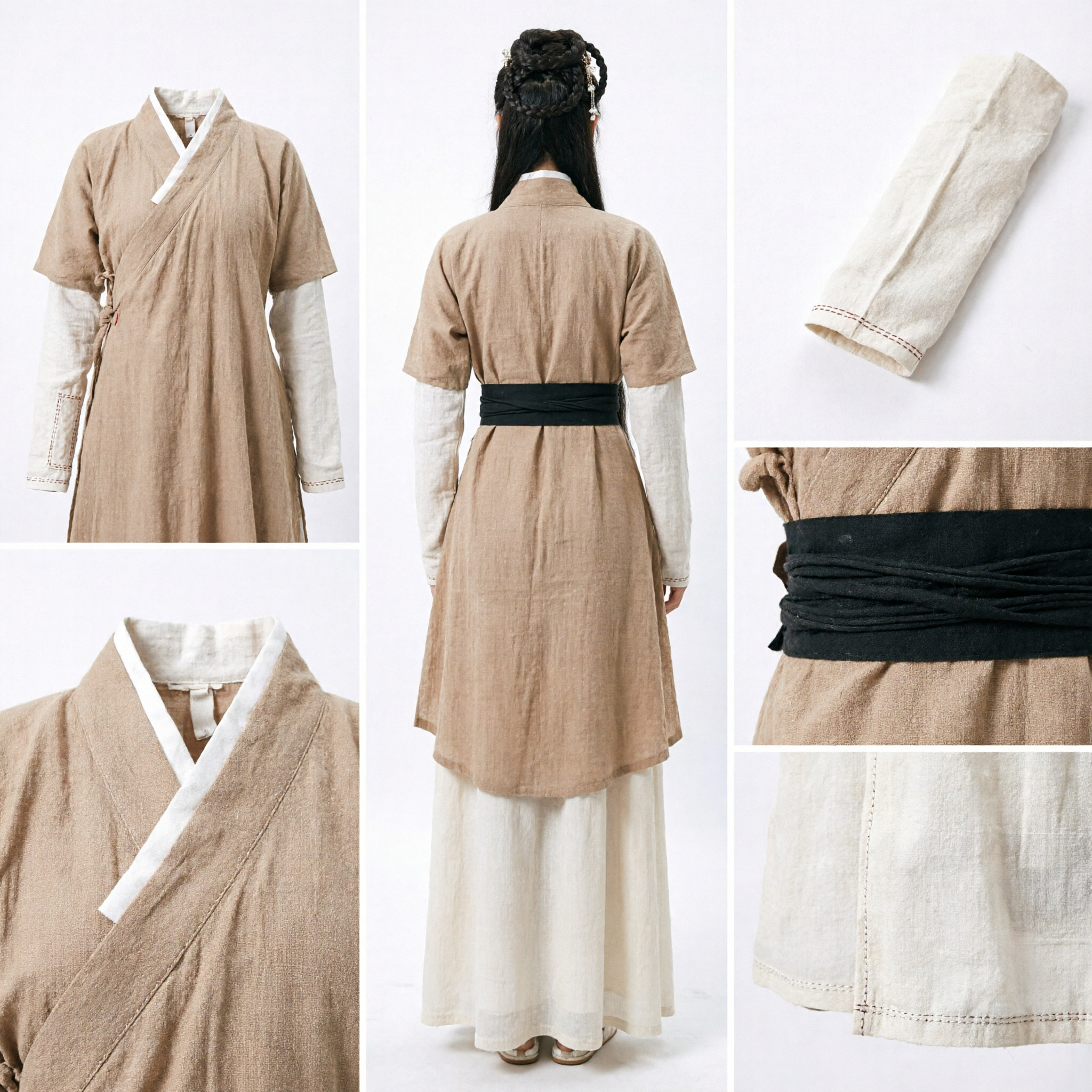 Women's Ancient Chinese Hanfu Costume Beige Commoner Servant Dress for Wuxia Martial Arts Cosplay and Photography - Asian Costume