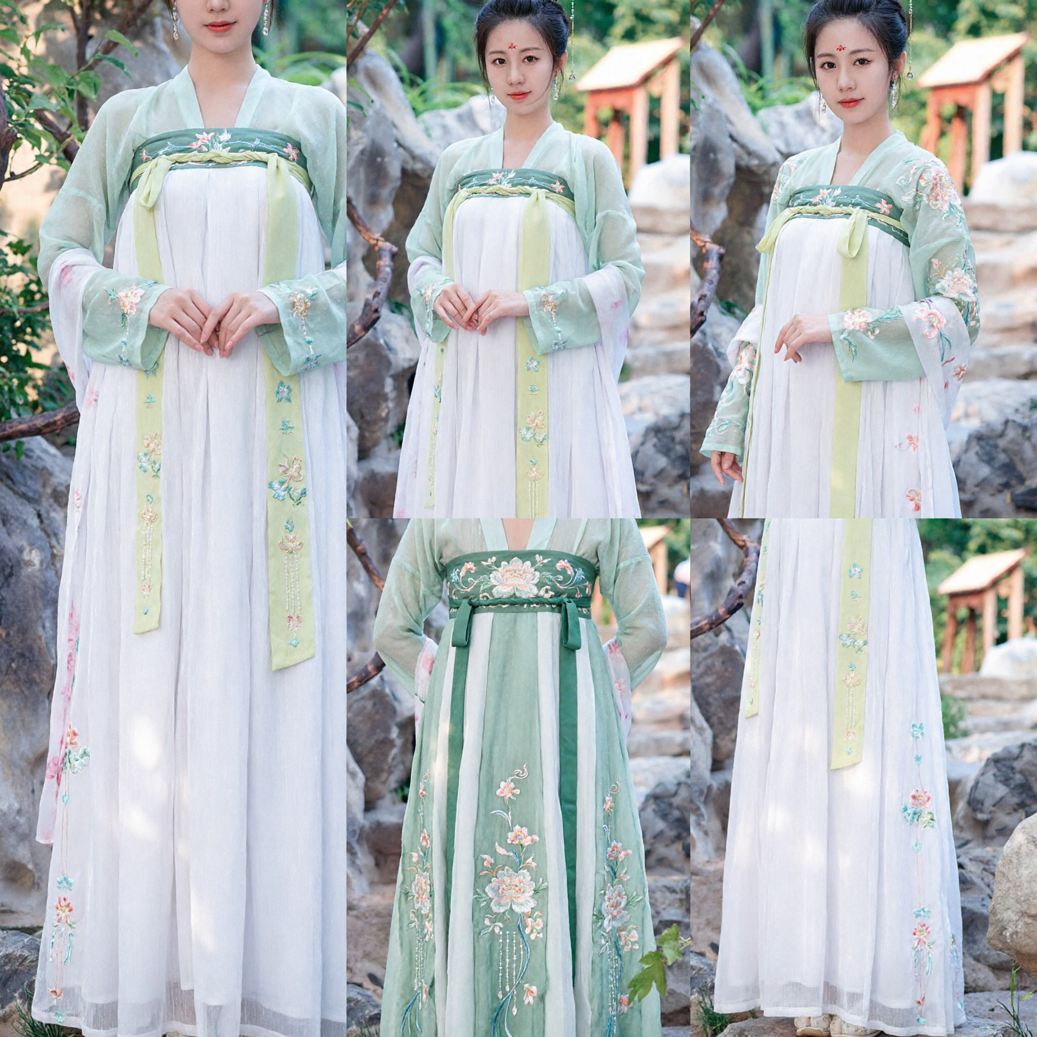 Traditional Chinese Hanfu Dress for Women Elegant Green Tang Dynasty Ancient Costume Embroidered Fairy Outfit - Asian Costume