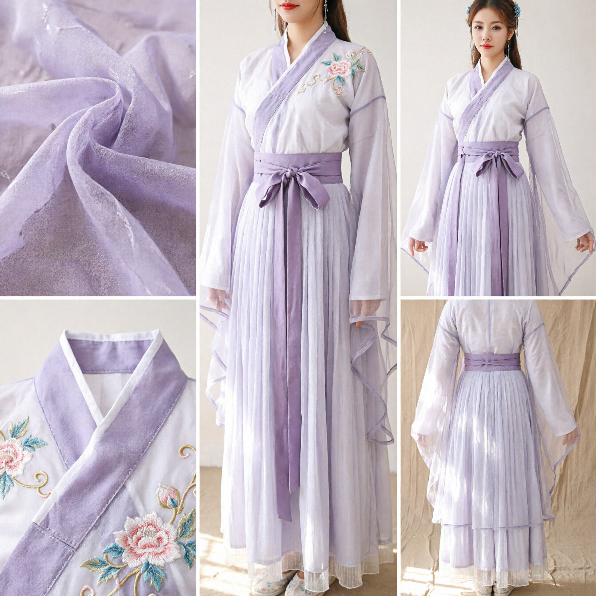 Elegant White Traditional Chinese Hanfu Ancient Fairy Costume with Sheer Cape for Women Performance - Asian Costume