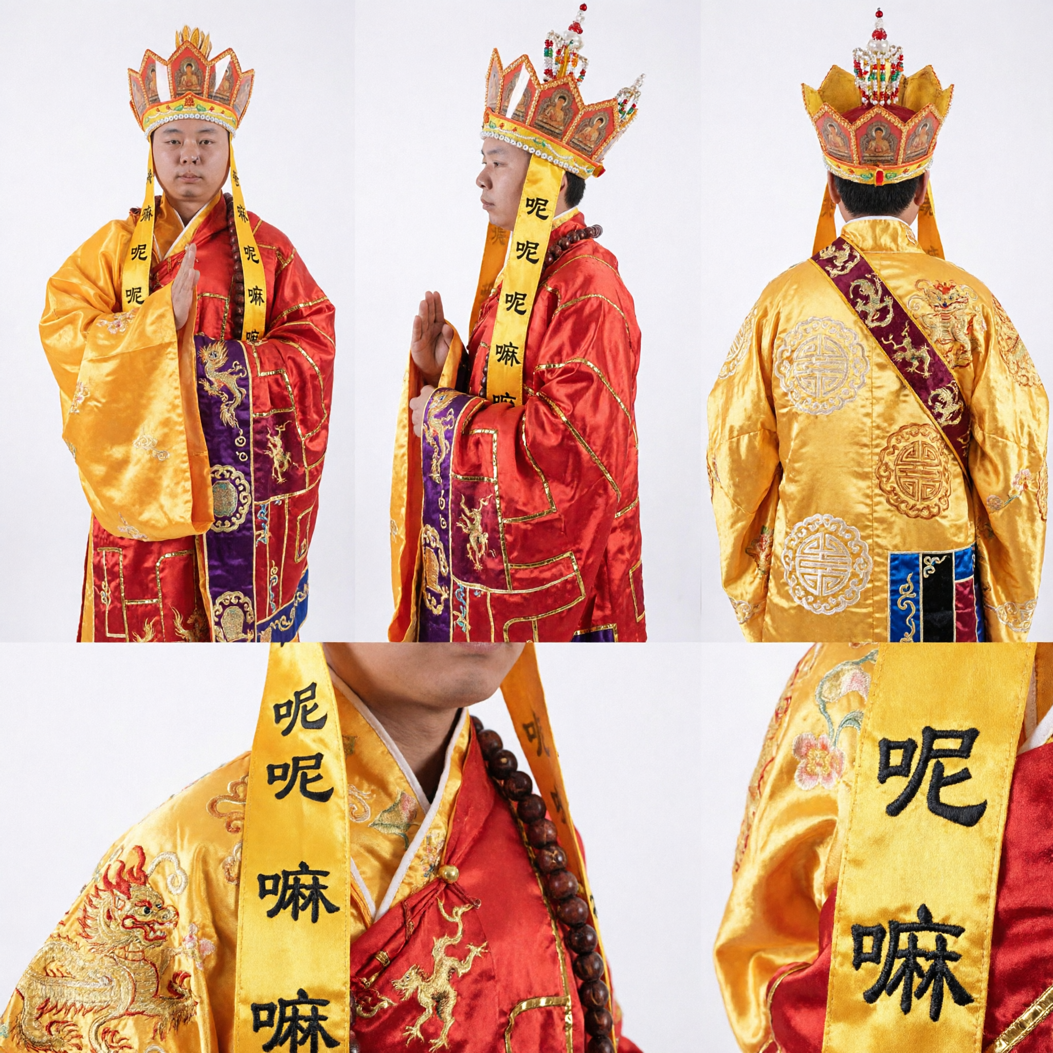 Traditional Chinese Buddhist Monk Crown Tang Sanzang Five Buddha Hat for Journey to the West Cosplay Performance Costume - Asian Costume