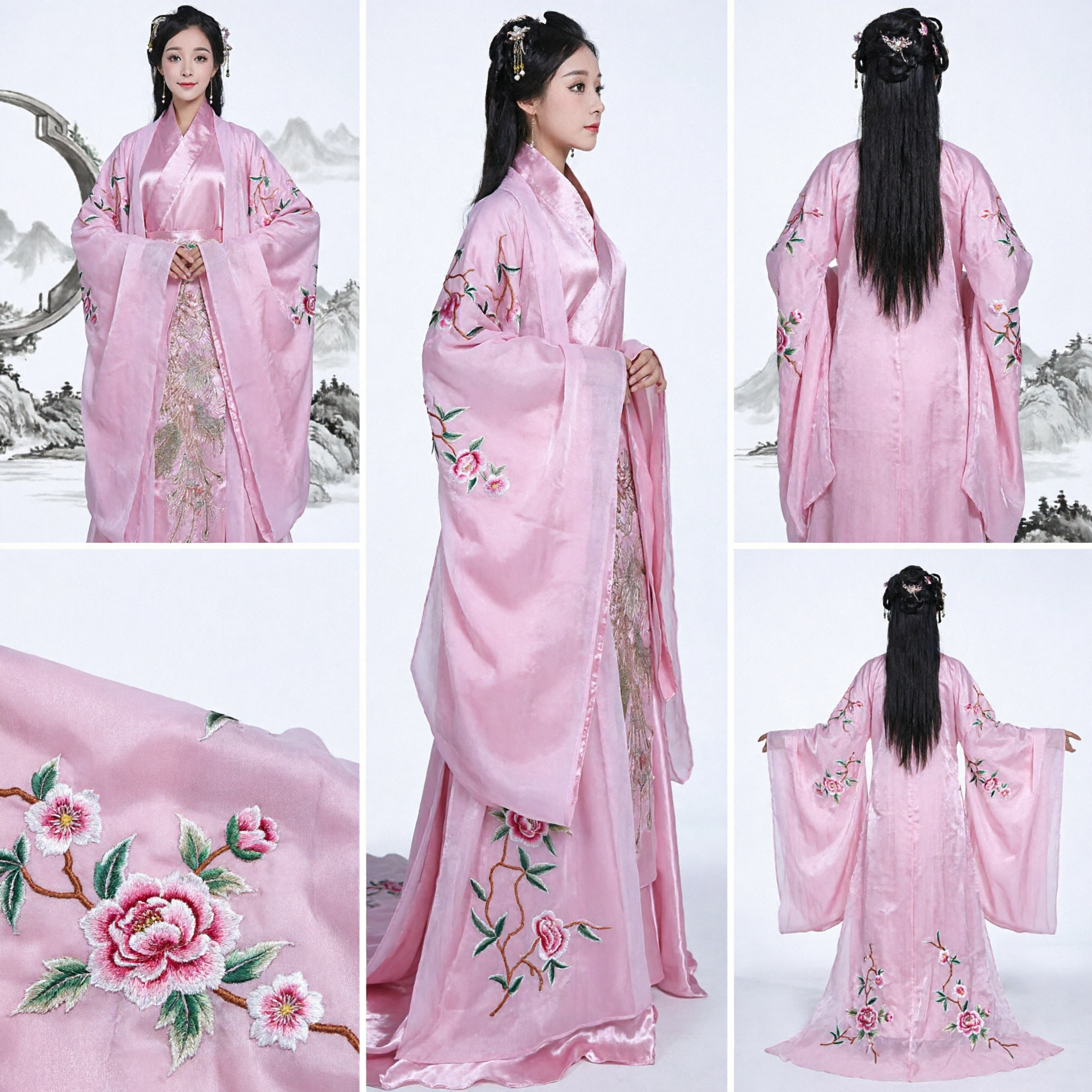 Elegant Pink Traditional Chinese Hanfu Ancient Princess Dress with Floral Embroidery for Women Historical Cosplay - Asian Costume