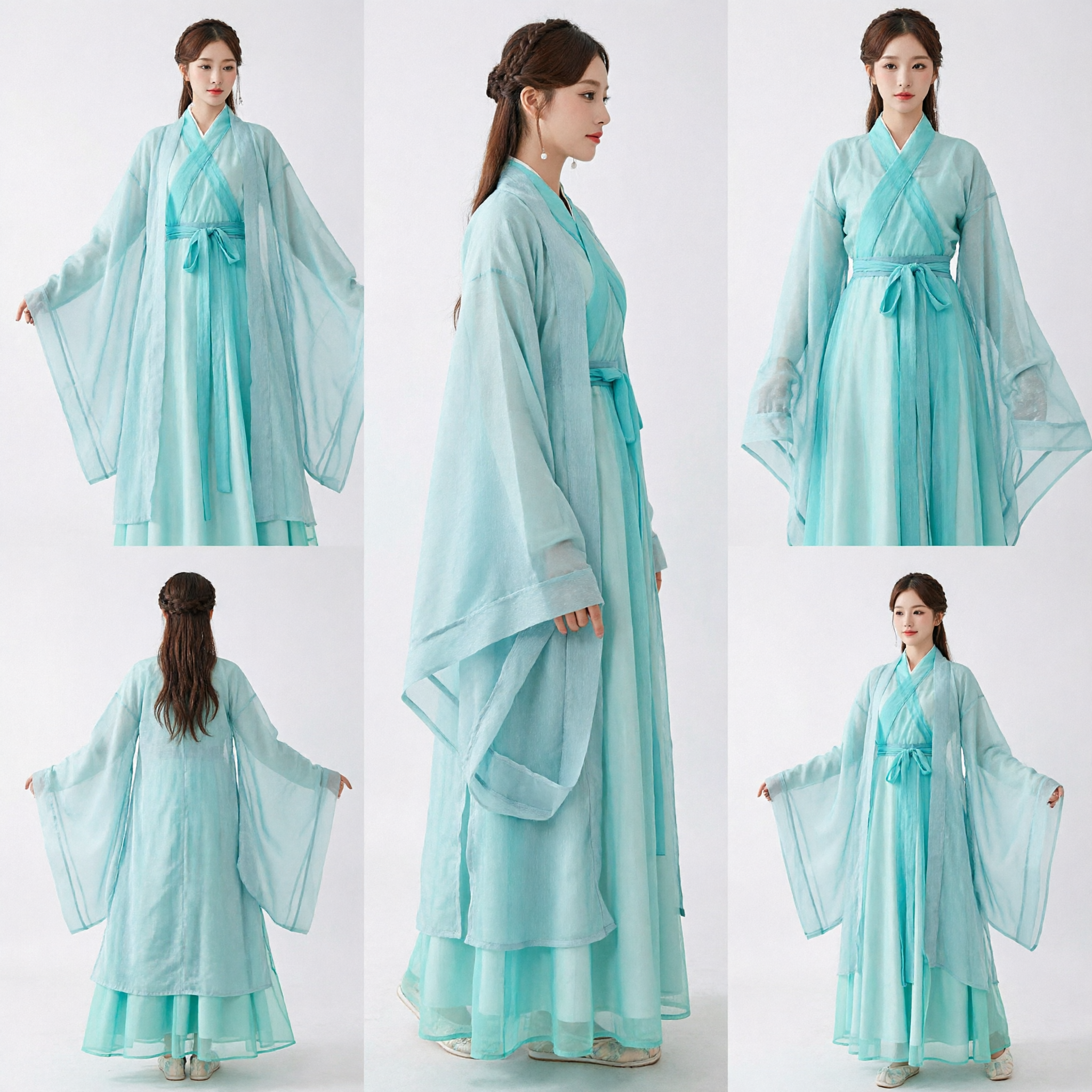 Women's Light Blue Chinese Hanfu Traditional Ancient Costume Wide Sleeve Fairy Dress for Cosplay Performance - Asian Costume