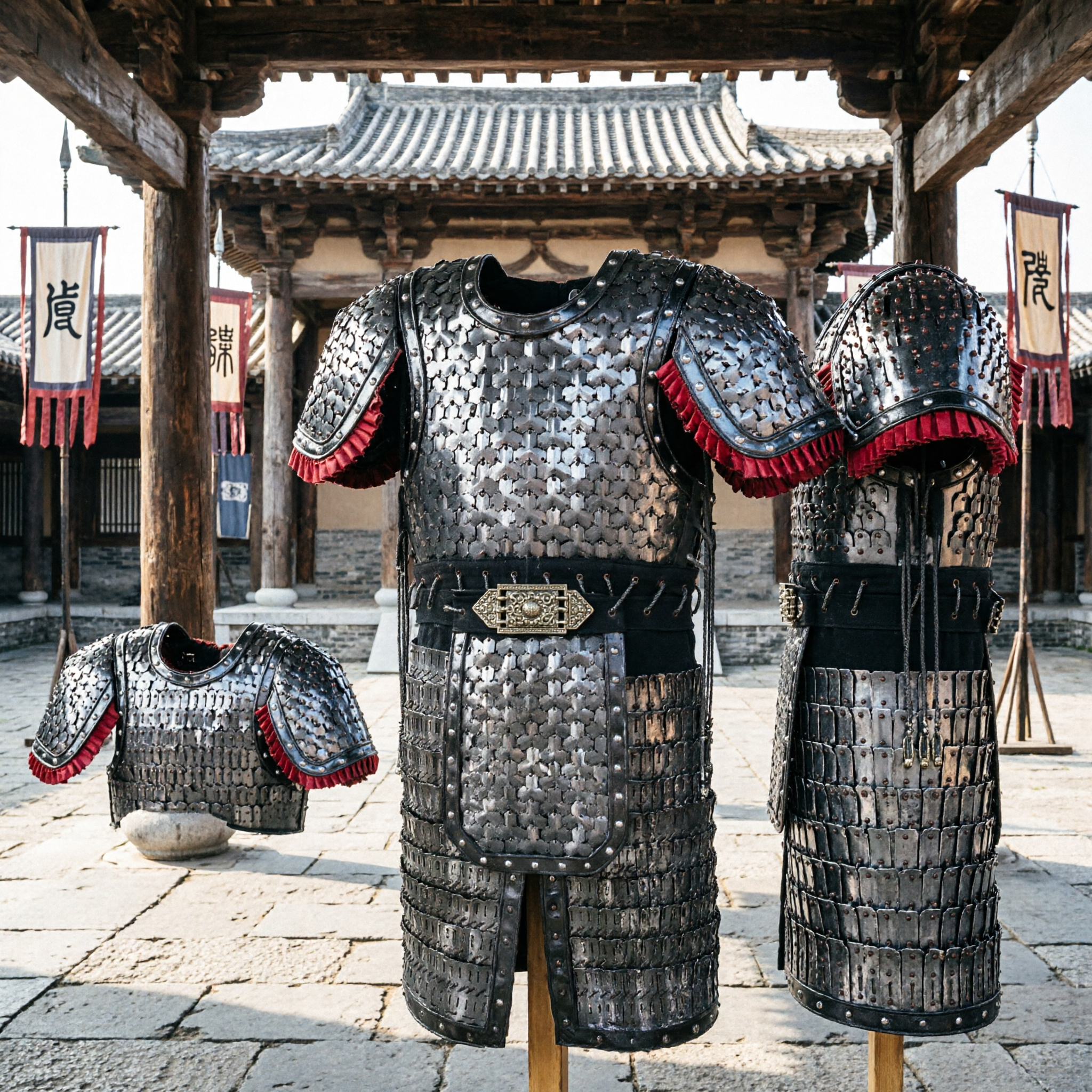 Ancient Chinese Qin Dynasty General Armor Replica Traditional Leather Scale Suit for Cosplay and Historical Reenactment - Asian Costume