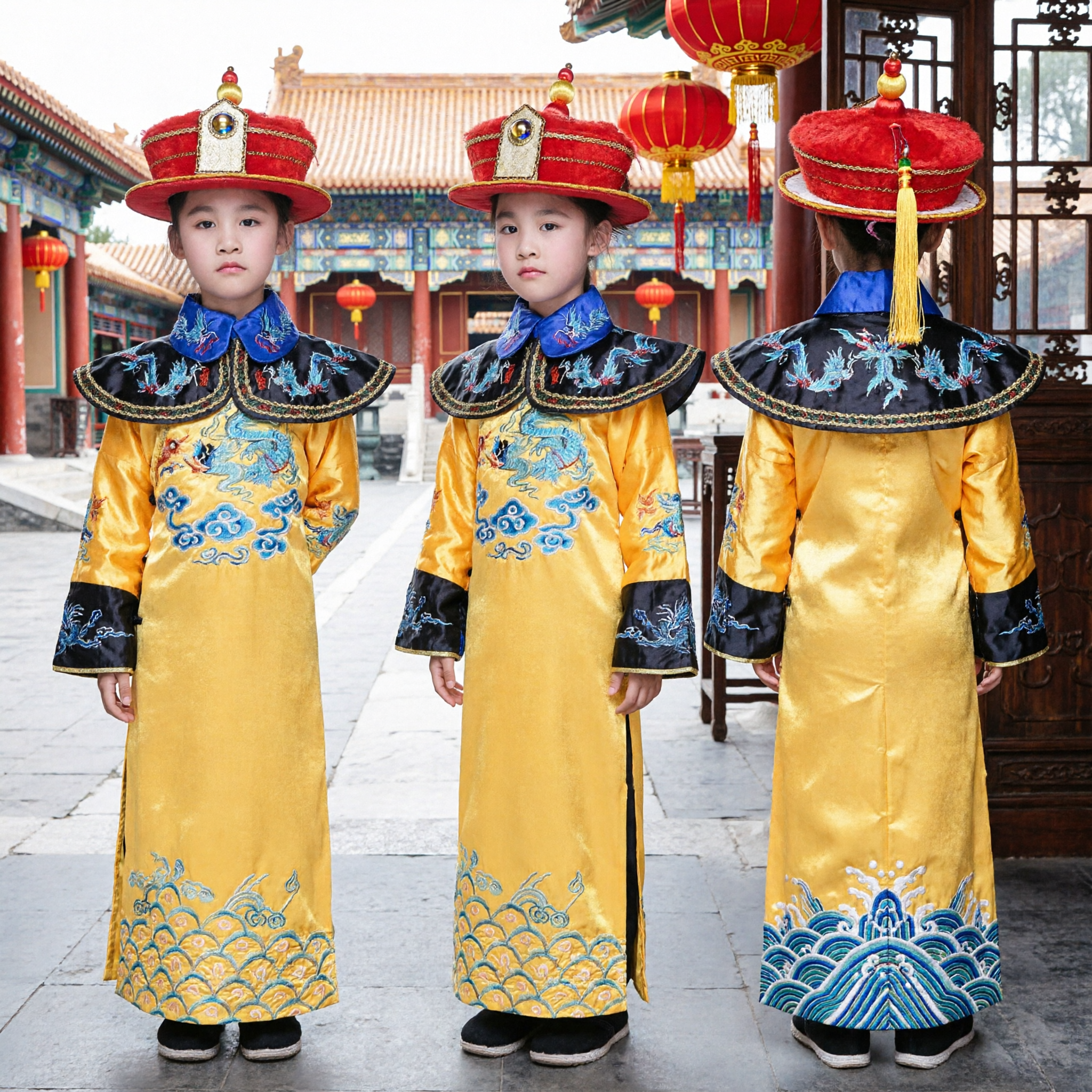 Kids Traditional Chinese Emperor Costume Yellow Dragon Robe Ancient Prince Outfit for Halloween Cosplay Performance - Asian Costume