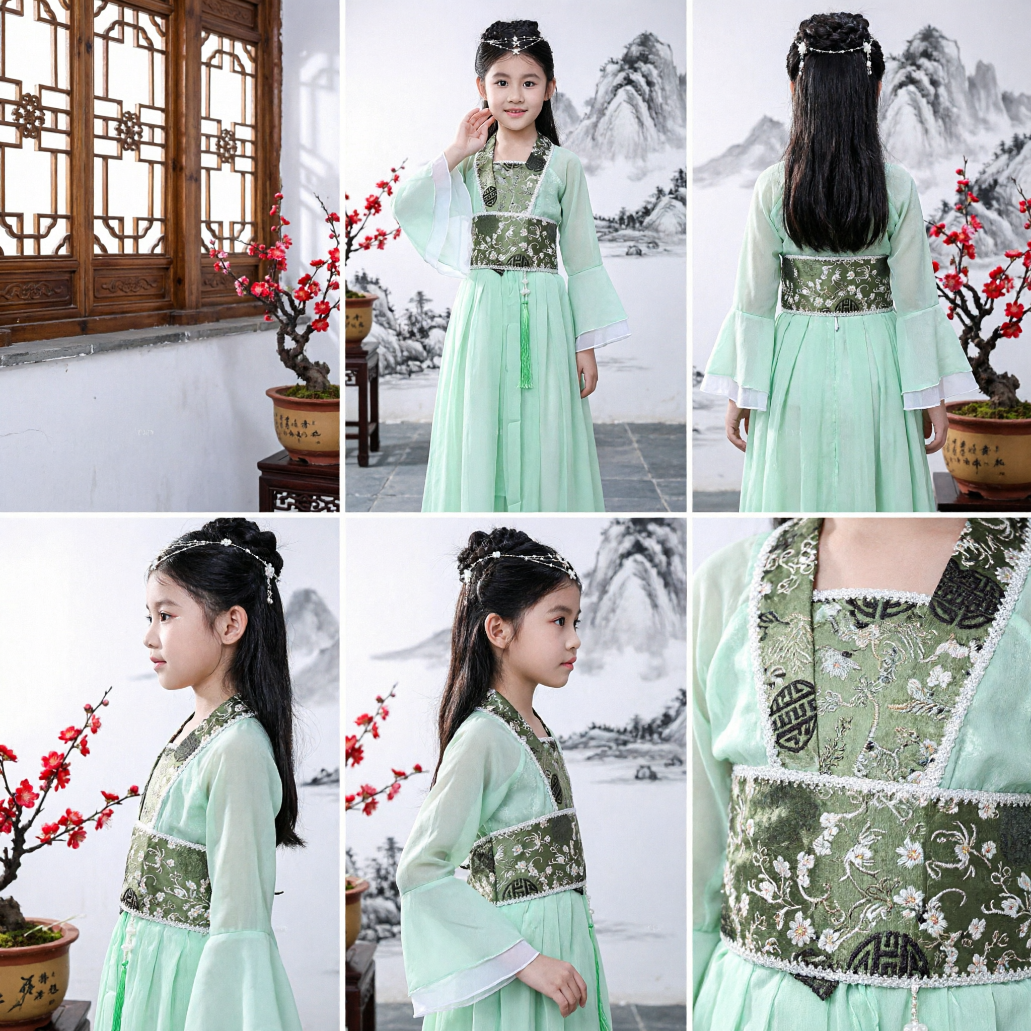Traditional Chinese Green Hanfu Costume for Girls Ancient Fairy Princess Dress Kids Performance Outfit - Asian Costume