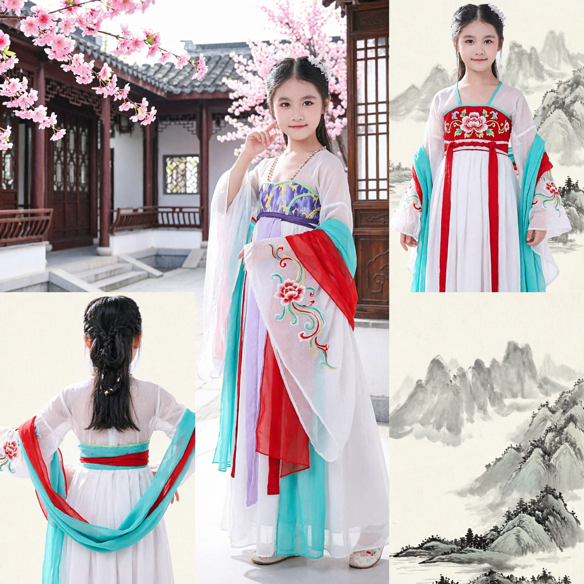 Traditional Chinese Hanfu Costume for Kids Girls Ancient Tang Dynasty Fairy Dress for Dance Performance - Asian Costume