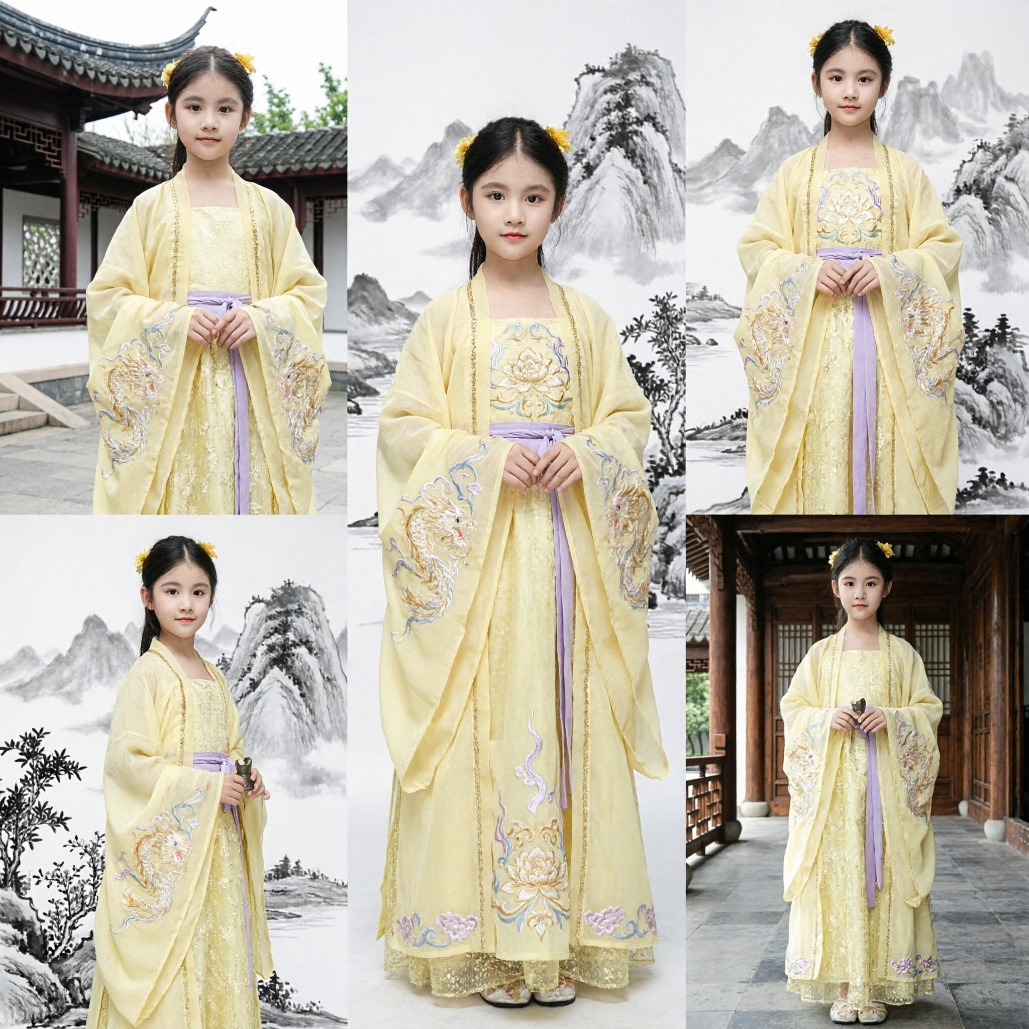 Kids Girls Traditional Chinese Hanfu Ancient Princess Fairy Costume Yellow Dress Performance Outfit - Asian Costume