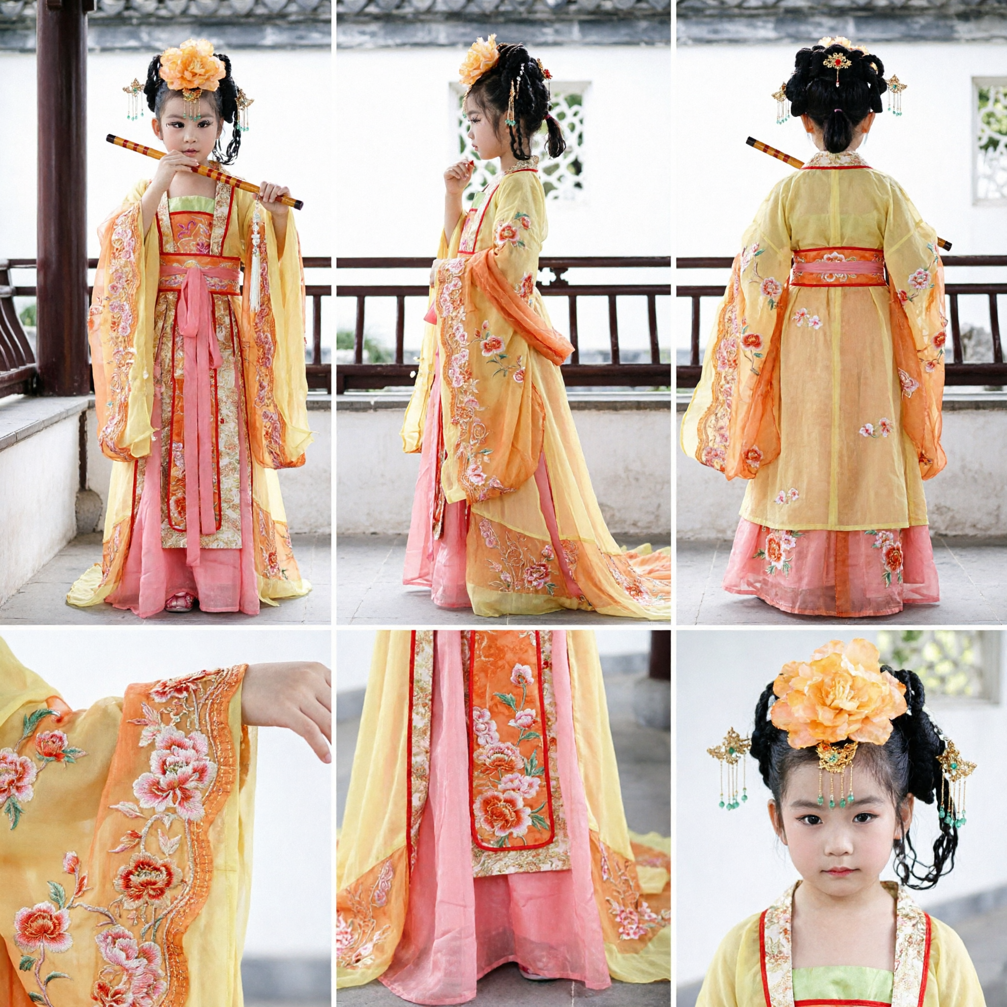 Traditional Chinese Tang Dynasty Hanfu Costume for Girls Yellow Ancient Princess Fairy Dress Performance Wear - Asian Costume