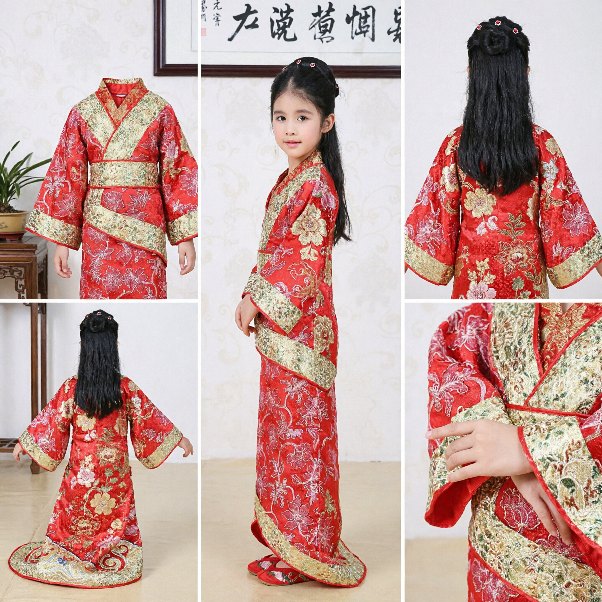 Traditional Chinese Hanfu Costume for Girls Ancient Red Robe Princess Dress for Kids Festival Performance Wear - Asian Costume
