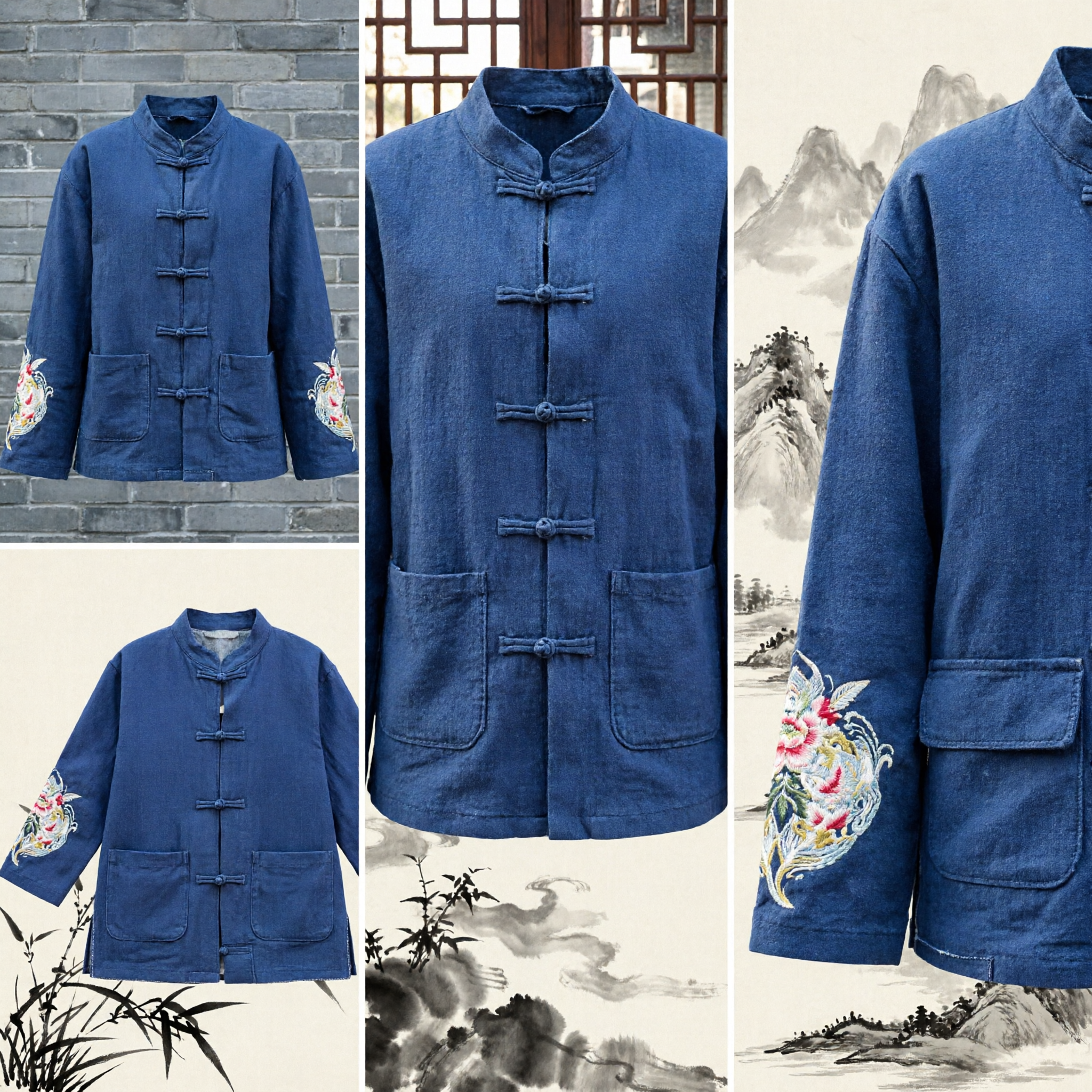 Women's Traditional Chinese Tang Suit Jacket Blue Cotton Padded Coat with Mandarin Collar and Embroidery - Asian Costume