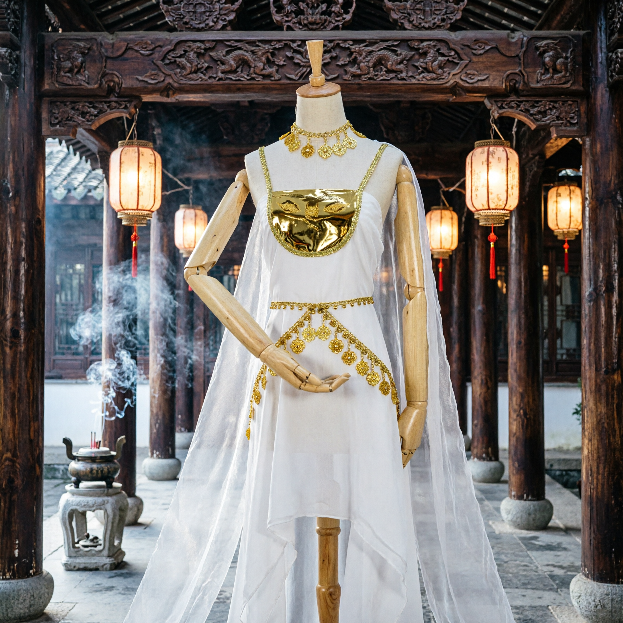 Women's Ancient Egyptian Queen Cleopatra Costume White Dress with Gold Jewelry for Halloween Cosplay Party - Asian Costume