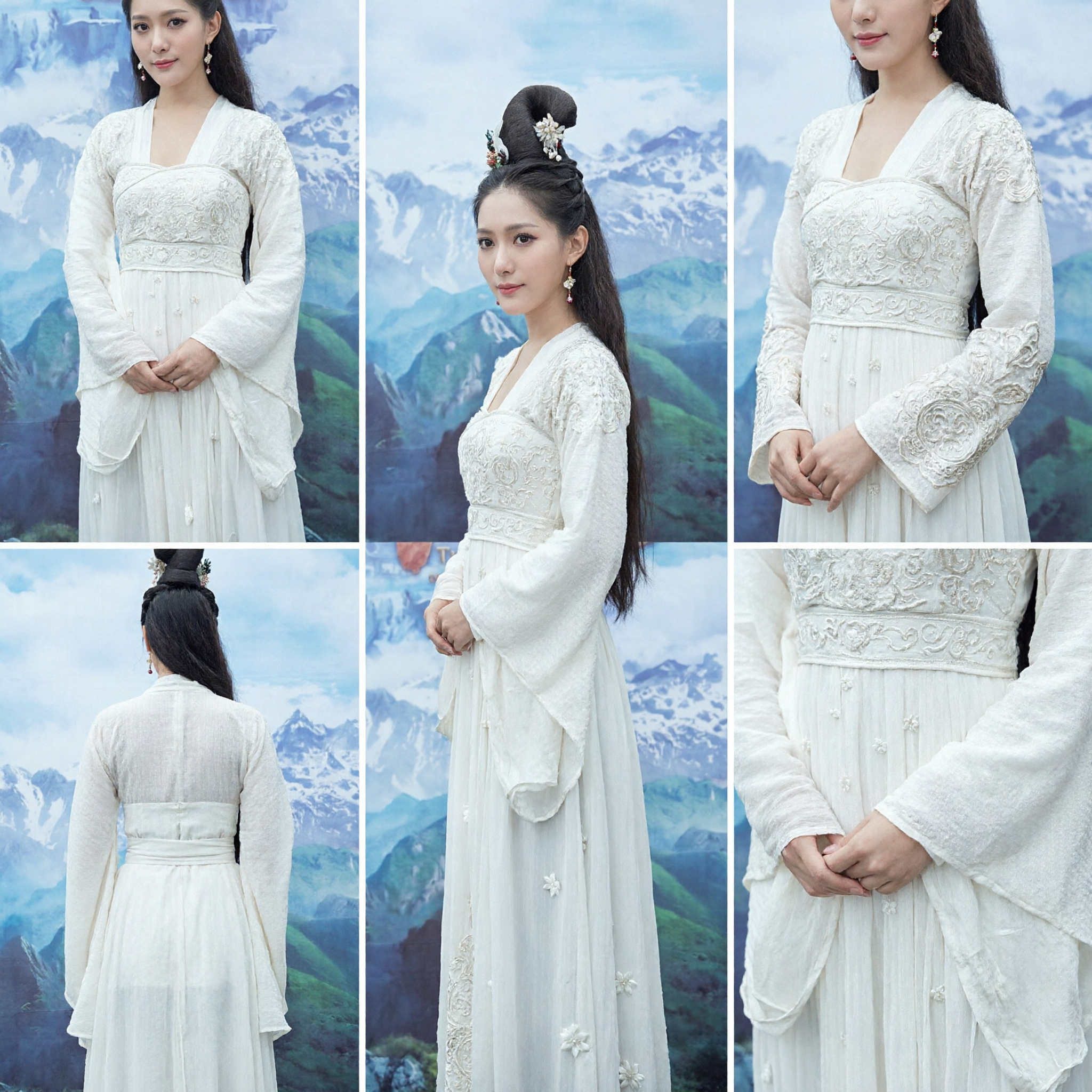 Elegant White Ancient Chinese Hanfu Costume Women's Fairy Embroidered Dress for Cosplay and Photography - Asian Costume