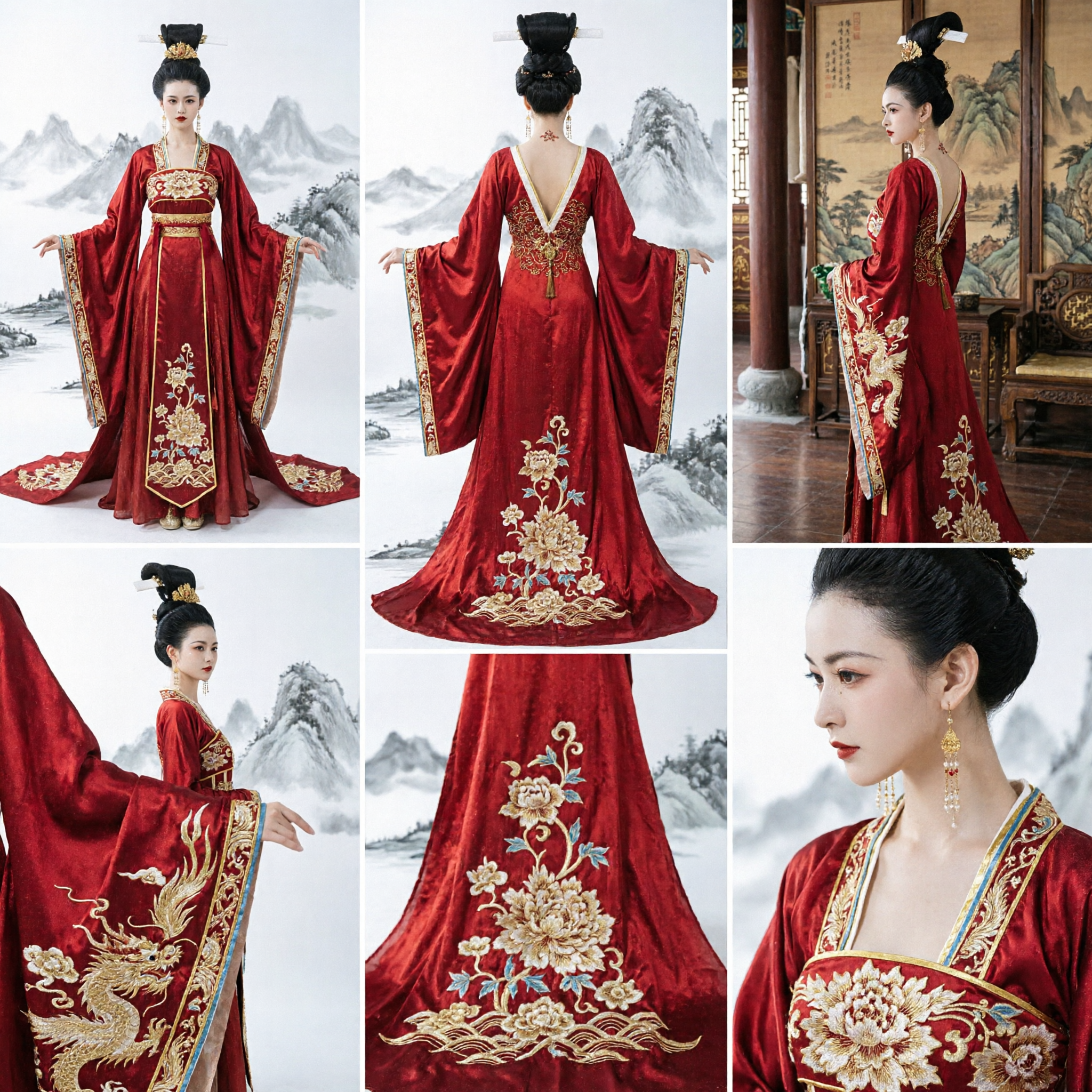 Traditional Chinese Red Hanfu Dress Tang Dynasty Style Ancient Costume with Gold Embroidery for Women Stage Performance - Asian Costume