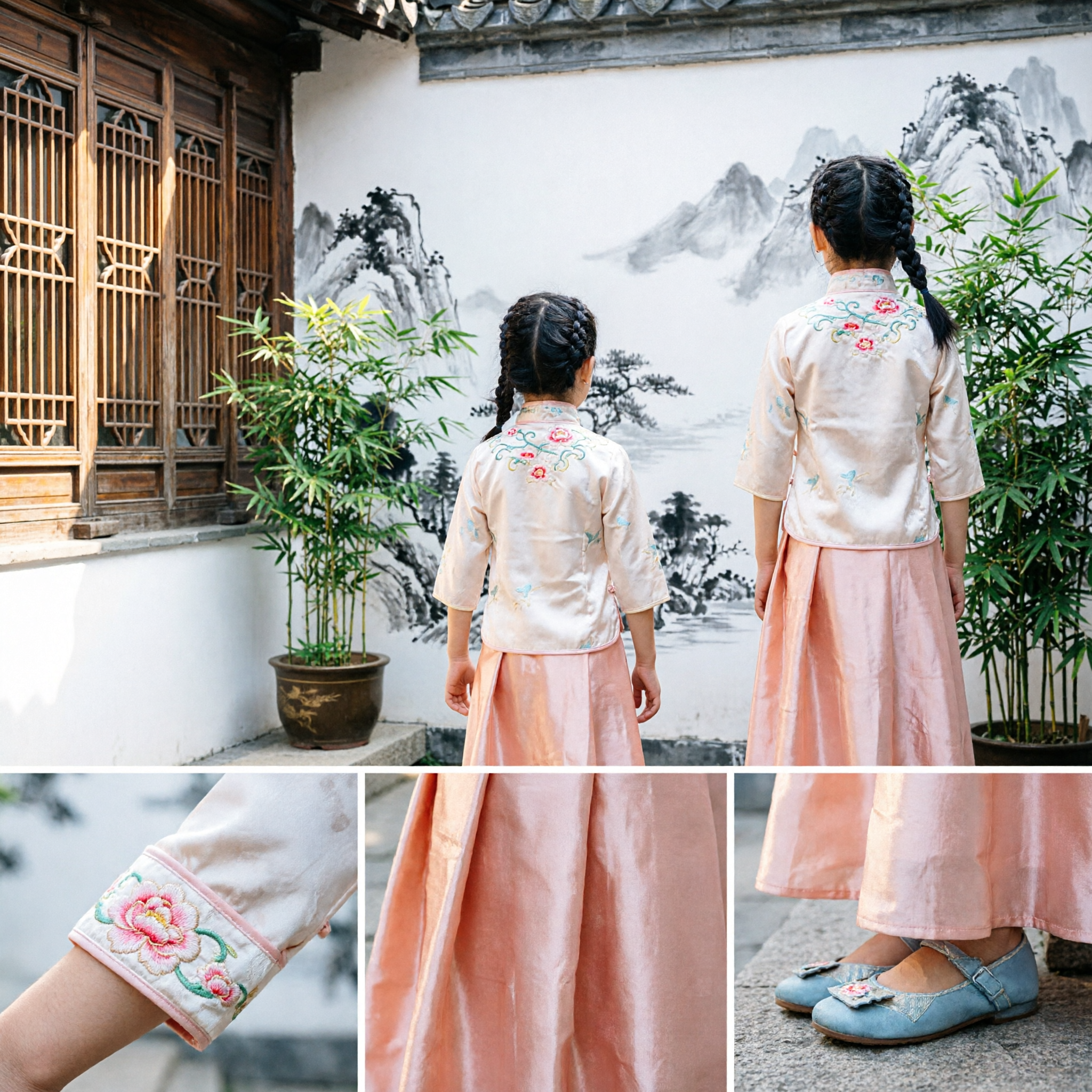 Girls Traditional Chinese Tang Suit Top and Long Skirt Set Kids Hanfu Performance Costume - Asian Costume