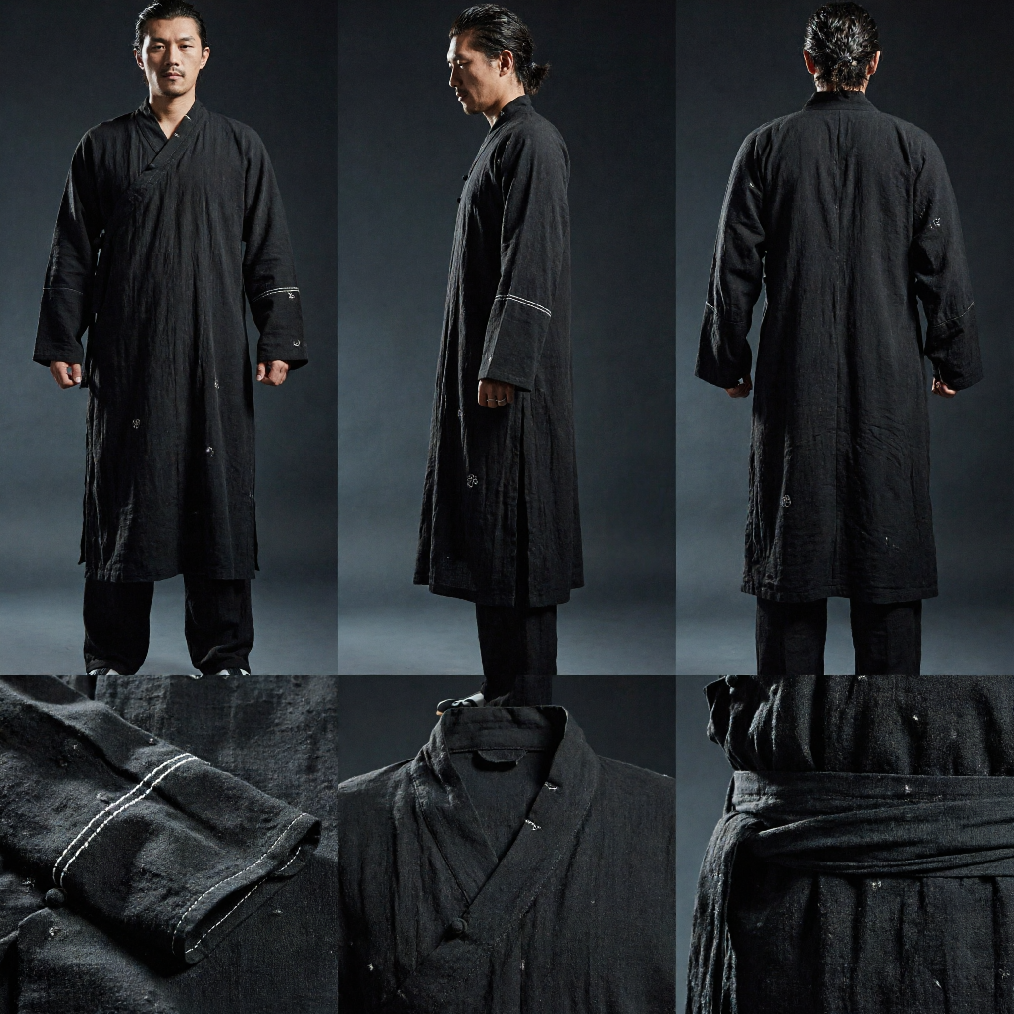 Men's Traditional Chinese Black Kung Fu Uniform Tai Chi Martial Arts Monk Robe Costume - Asian Costume