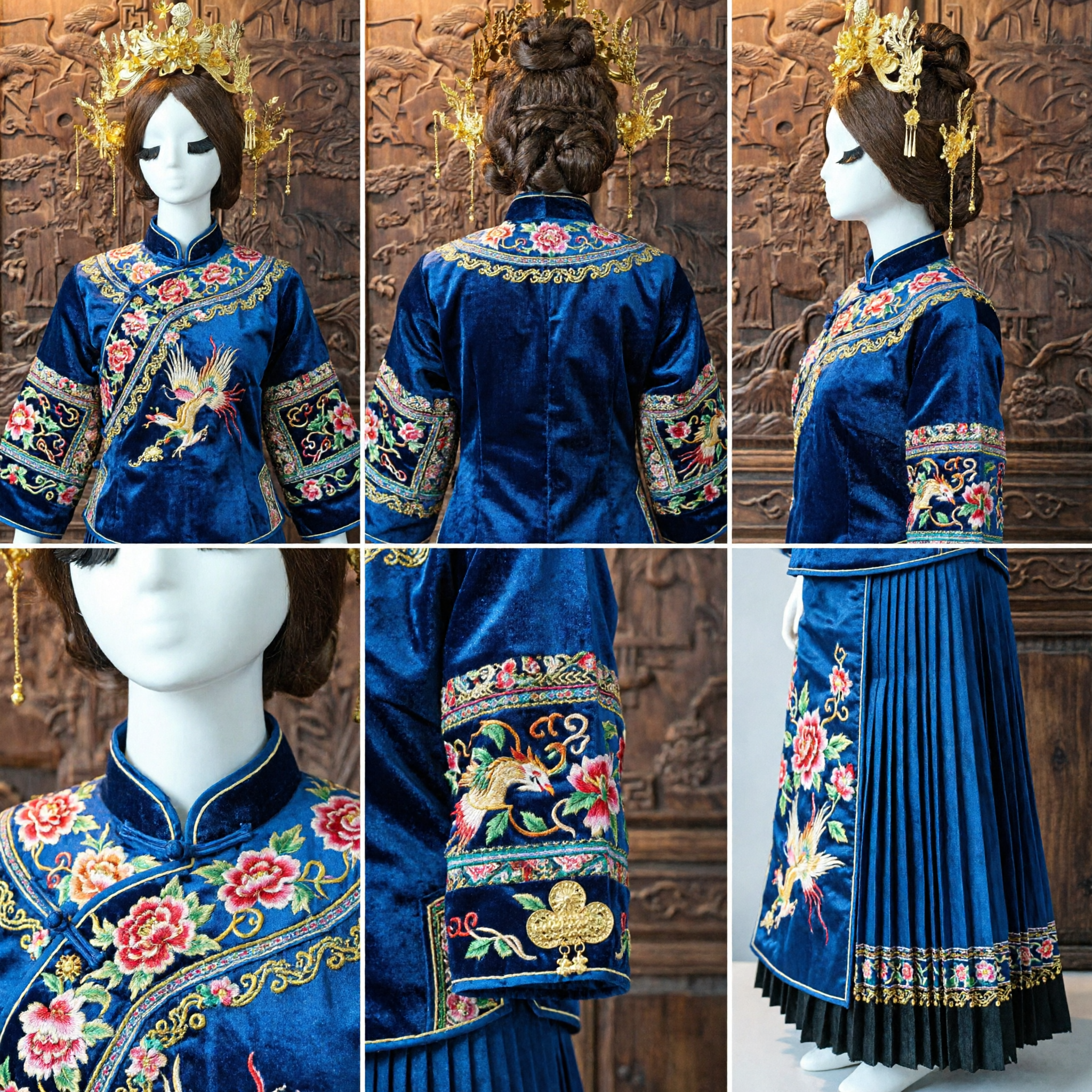 Exquisite Gold Phoenix Crown Traditional Chinese Hanfu Hair Accessory for Wedding Brides and Cosplay Performance - Asian Costume